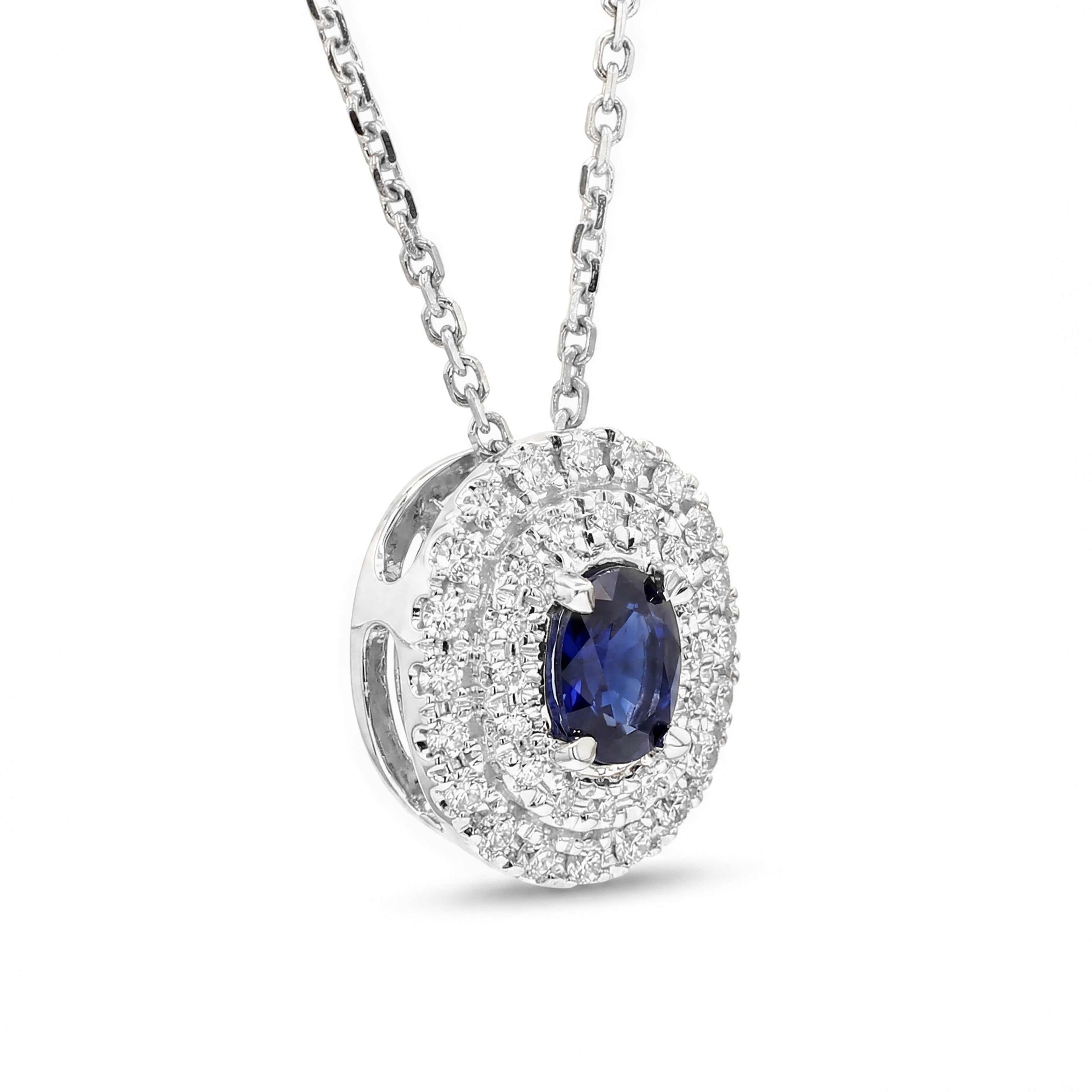 Natural Oval Sapphire & Diamond Halo Pendant