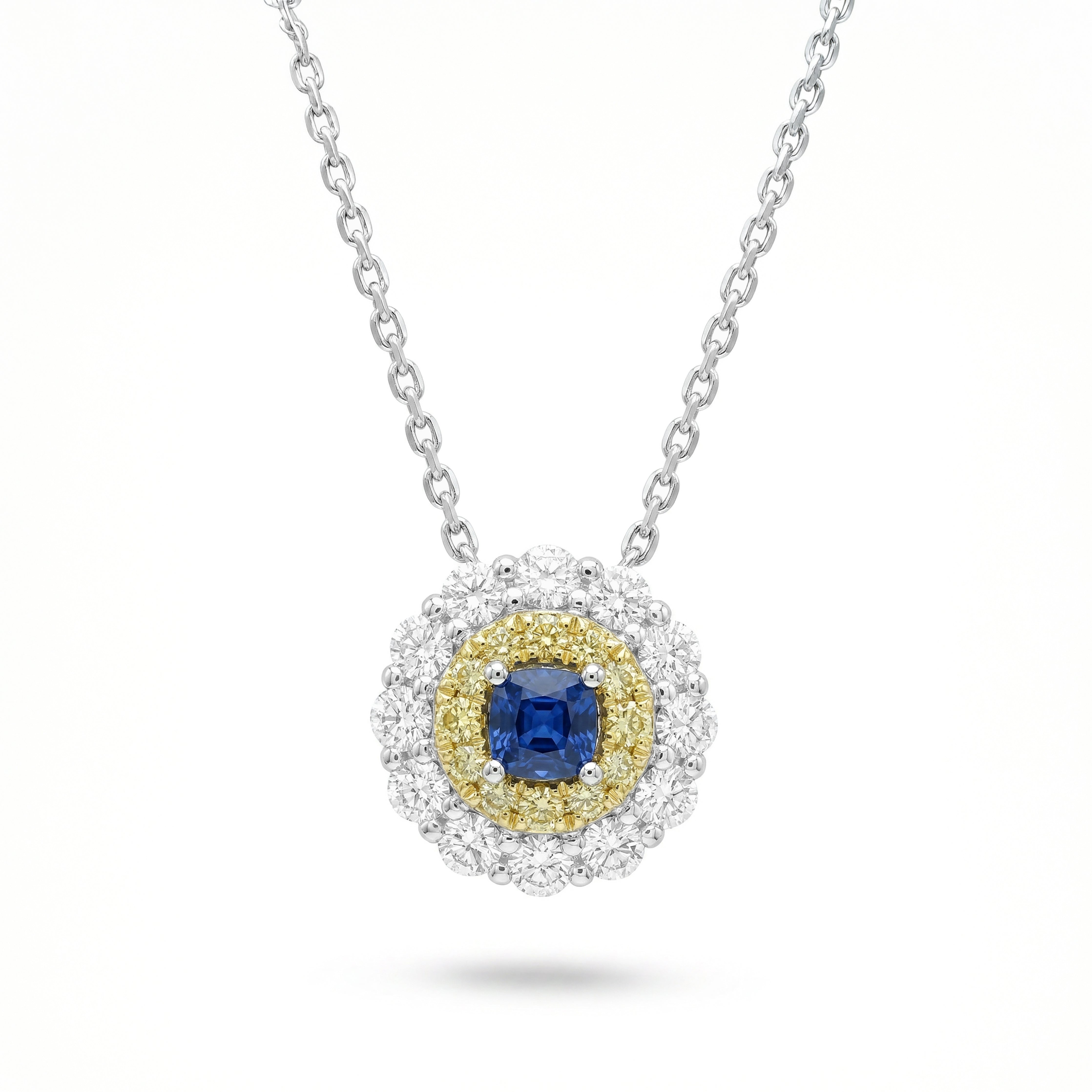 Natural Princess Sapphire & Diamond Halo Pendant