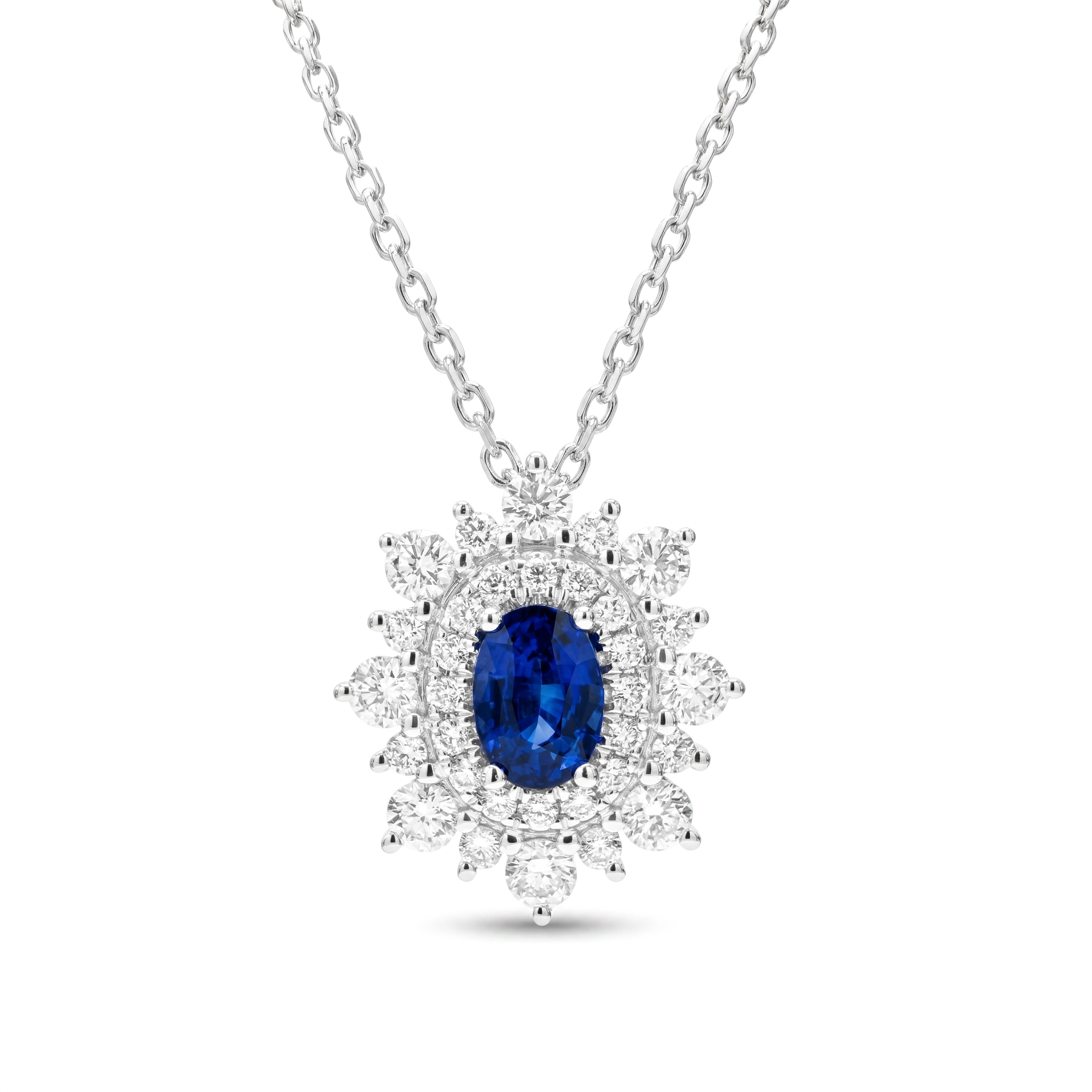 Natural Oval Sapphire & Diamond Halo Pendant