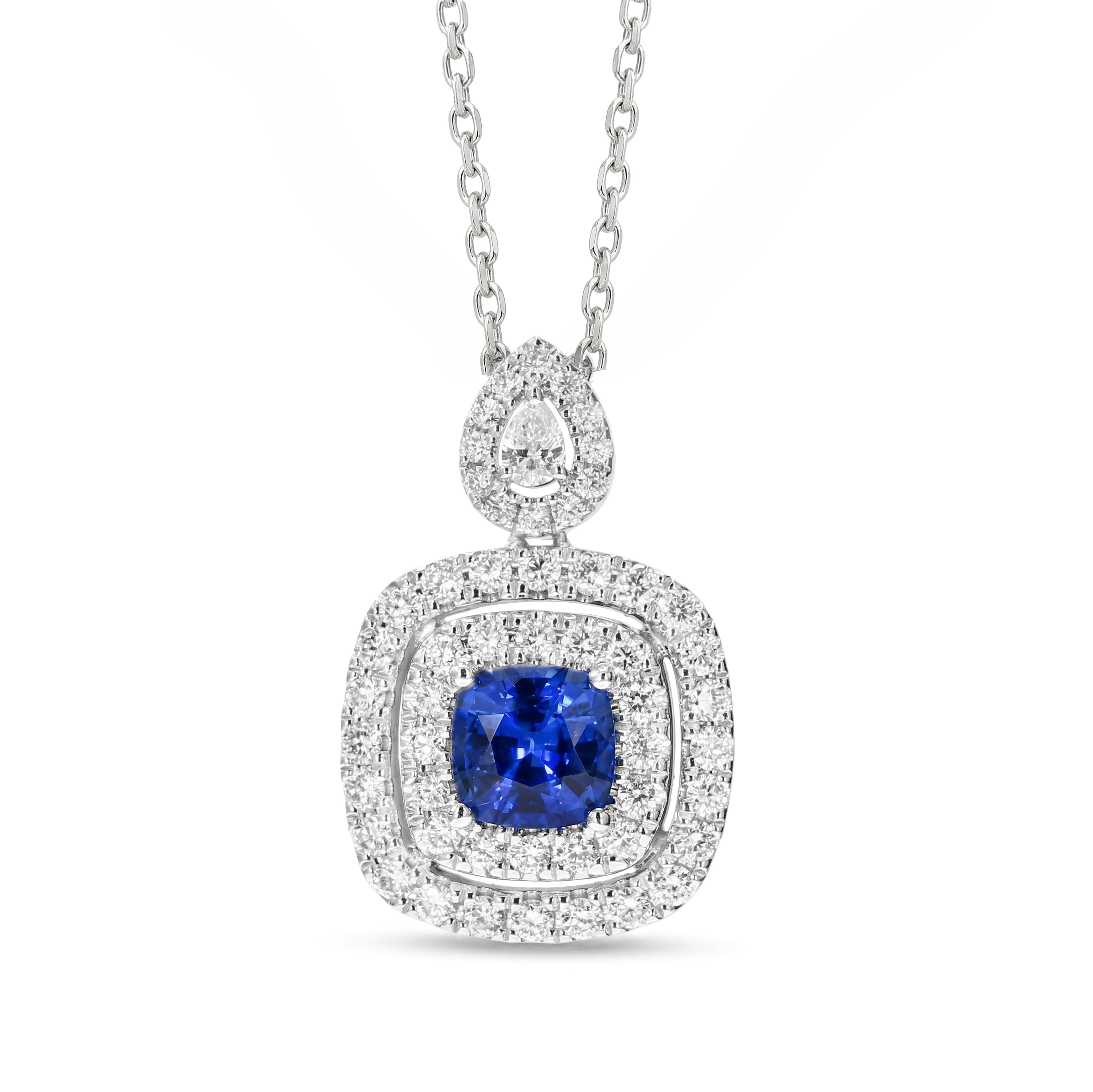 Natural Cushion Sapphire & Diamond Halo Pendant
