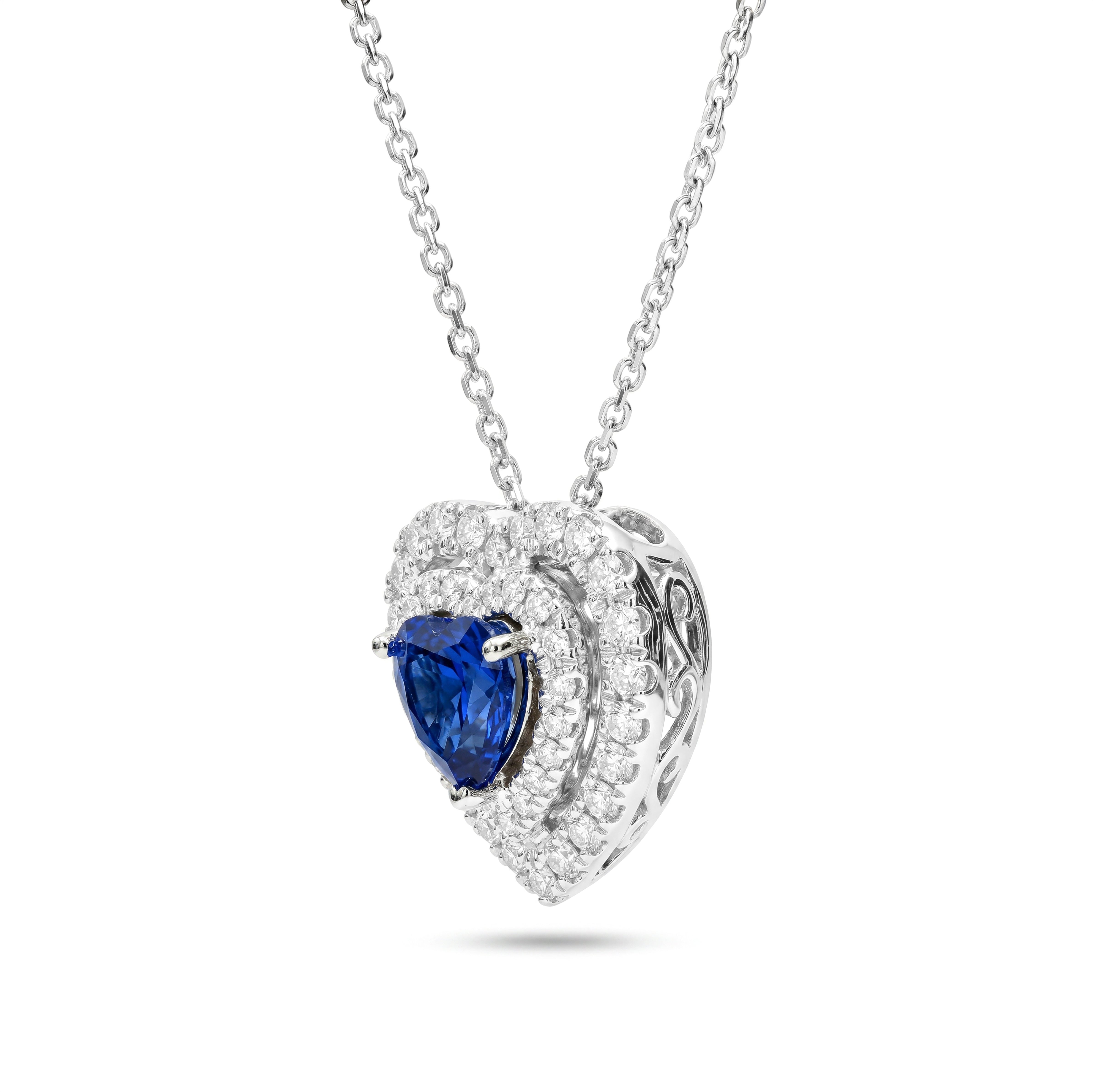 Natural Heart Sapphire & Diamond Double Halo Pendant