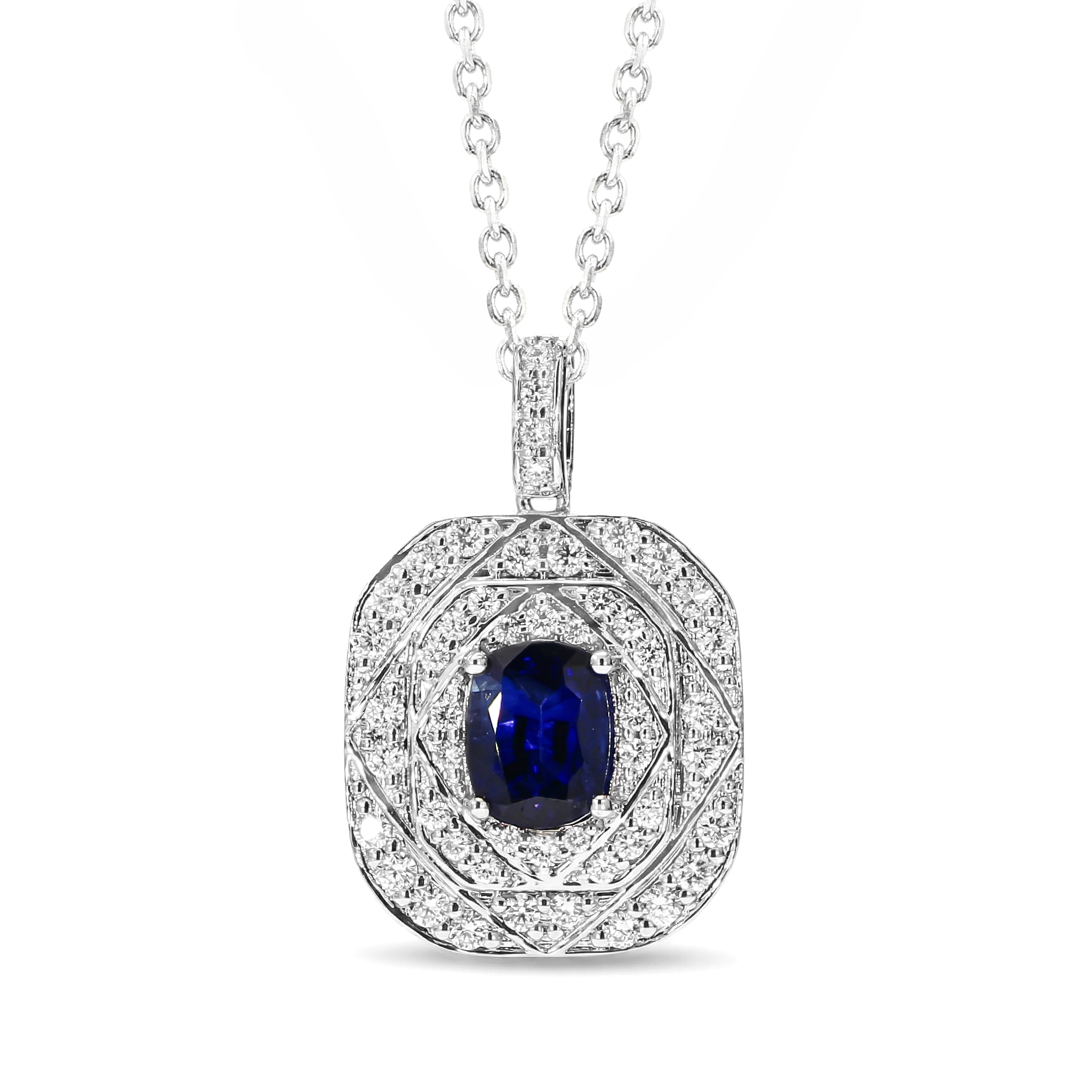 Natural Cushion Sapphire & Diamond Pendant