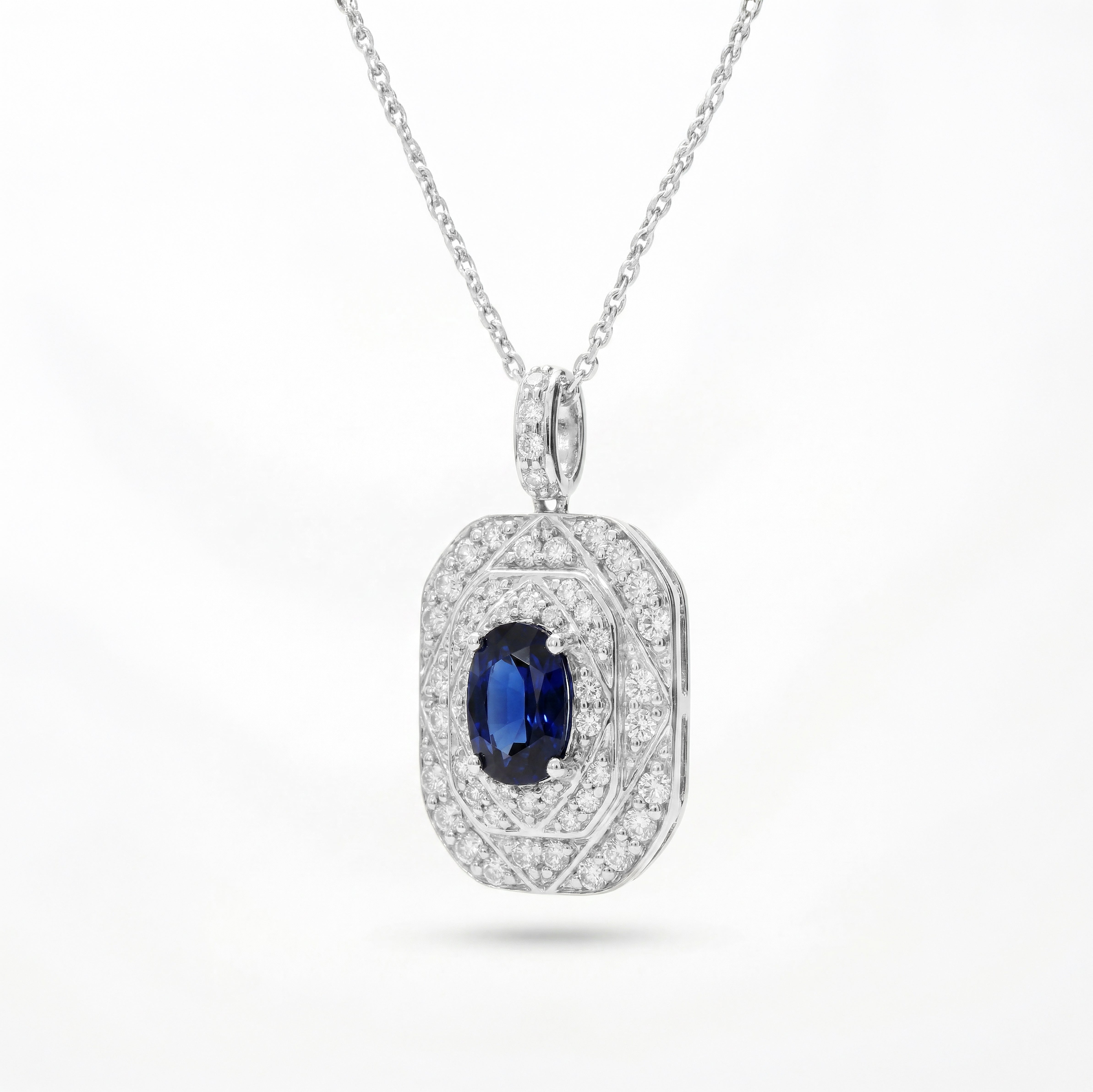Natural Cushion Sapphire & Diamond Pendant