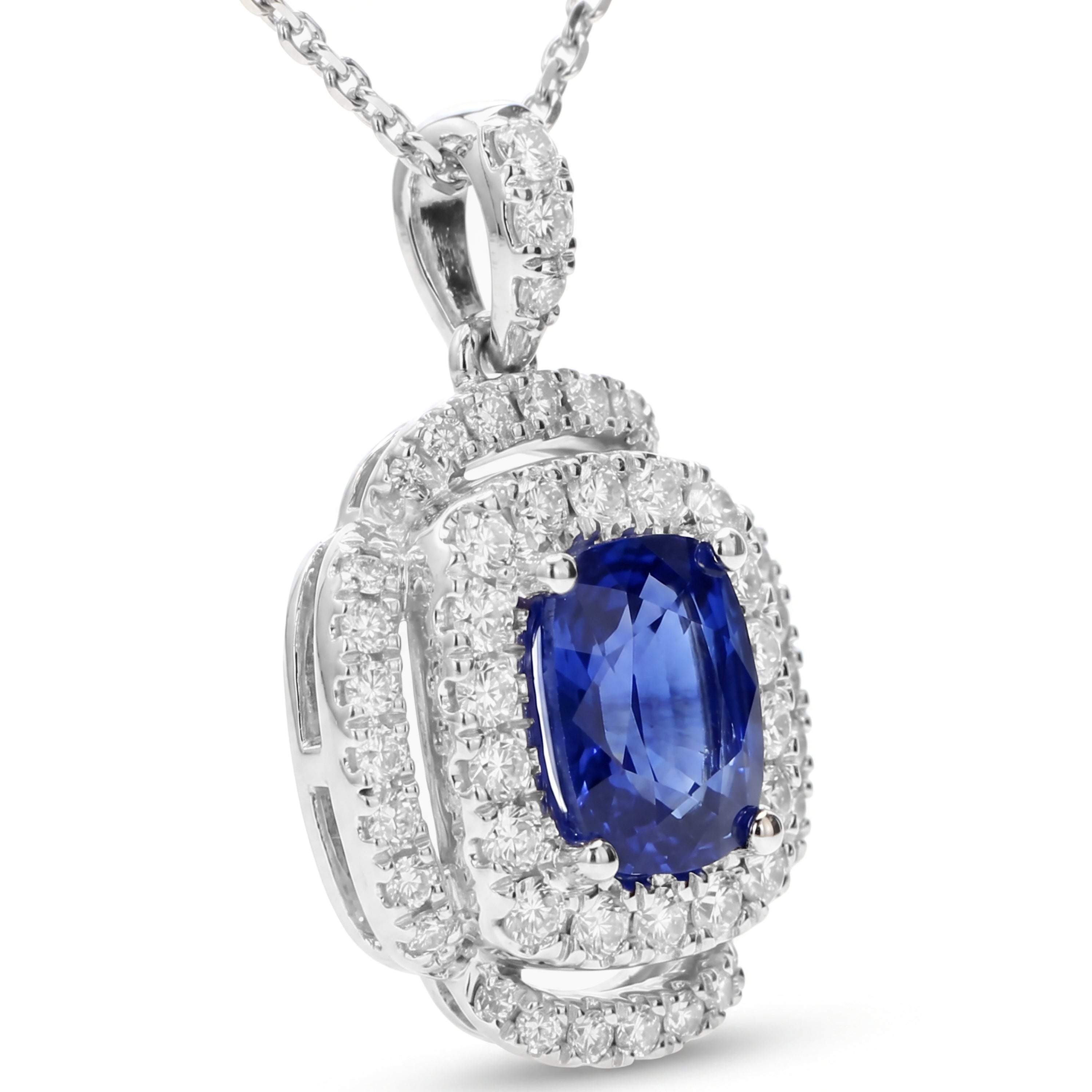 Natural Oval Sapphire & Diamond Halo Pendant
