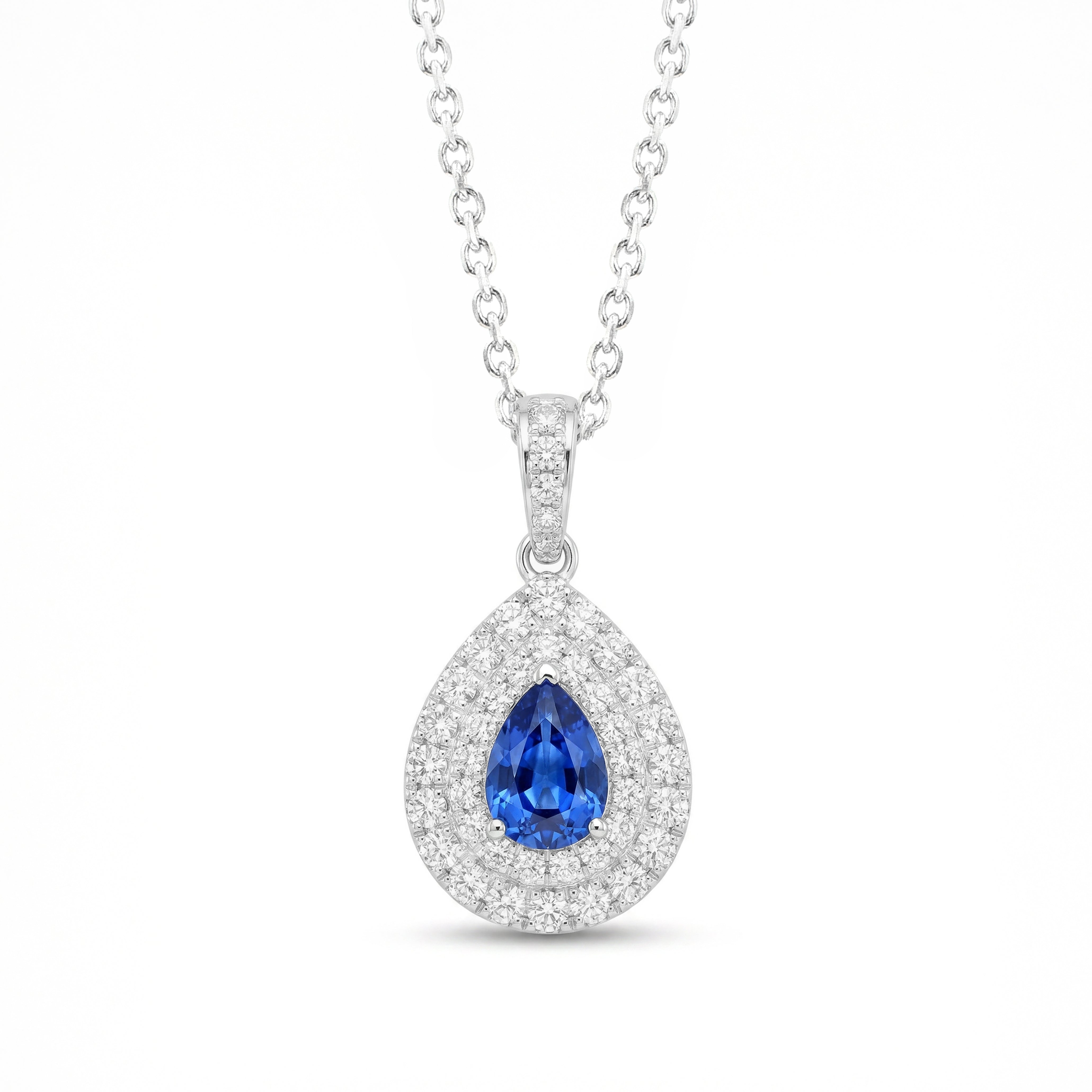 Natural Pear Sapphire & Diamond Halo Pendant