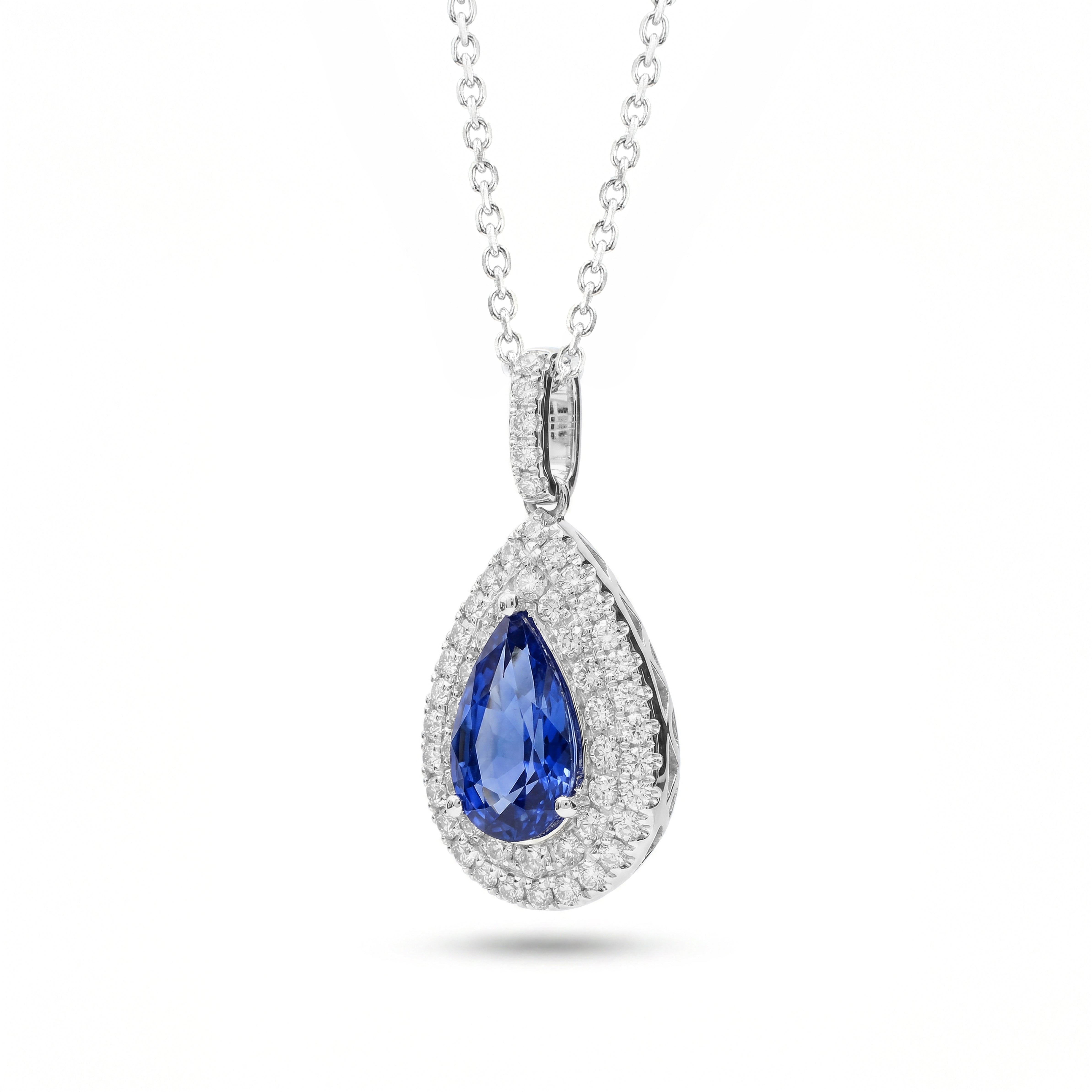 Natural Pear Sapphire & Diamond Halo Pendant