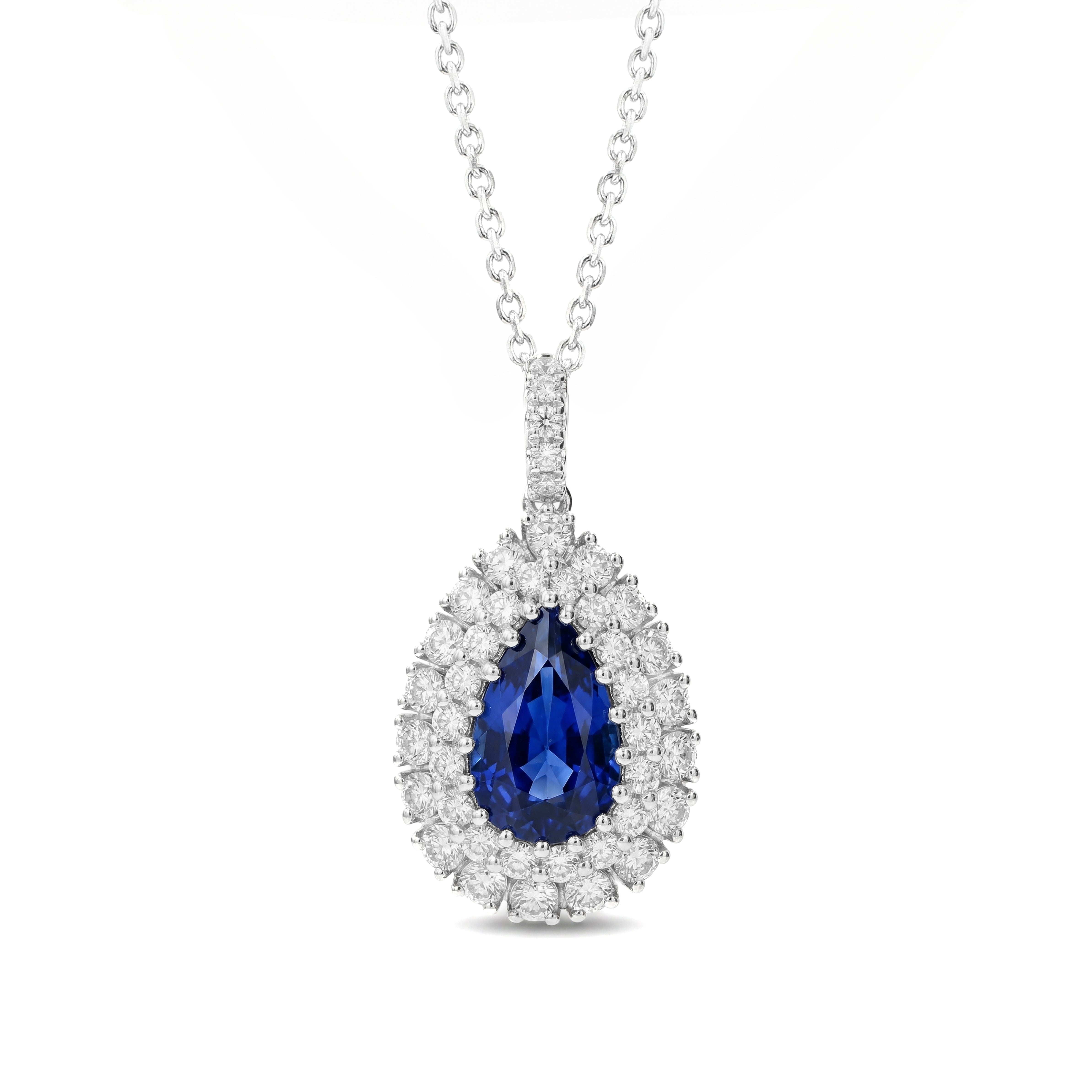 Natural Pear Sapphire & Diamond Halo Pendant