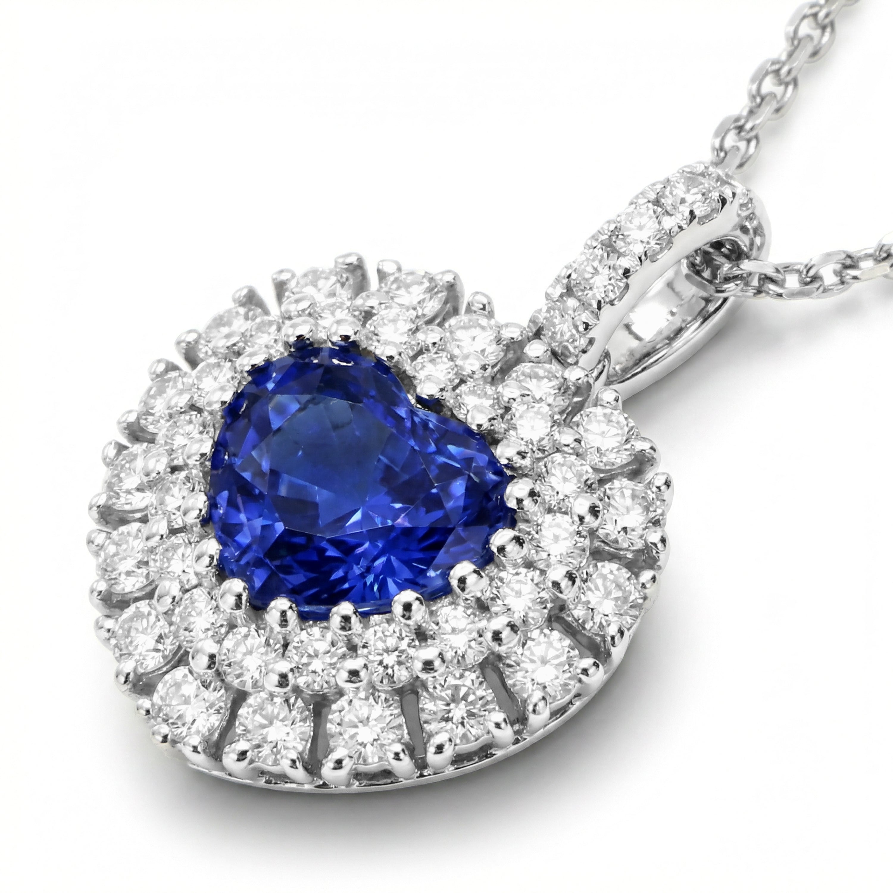Natural Heart Sapphire & Diamond Halo Pendant
