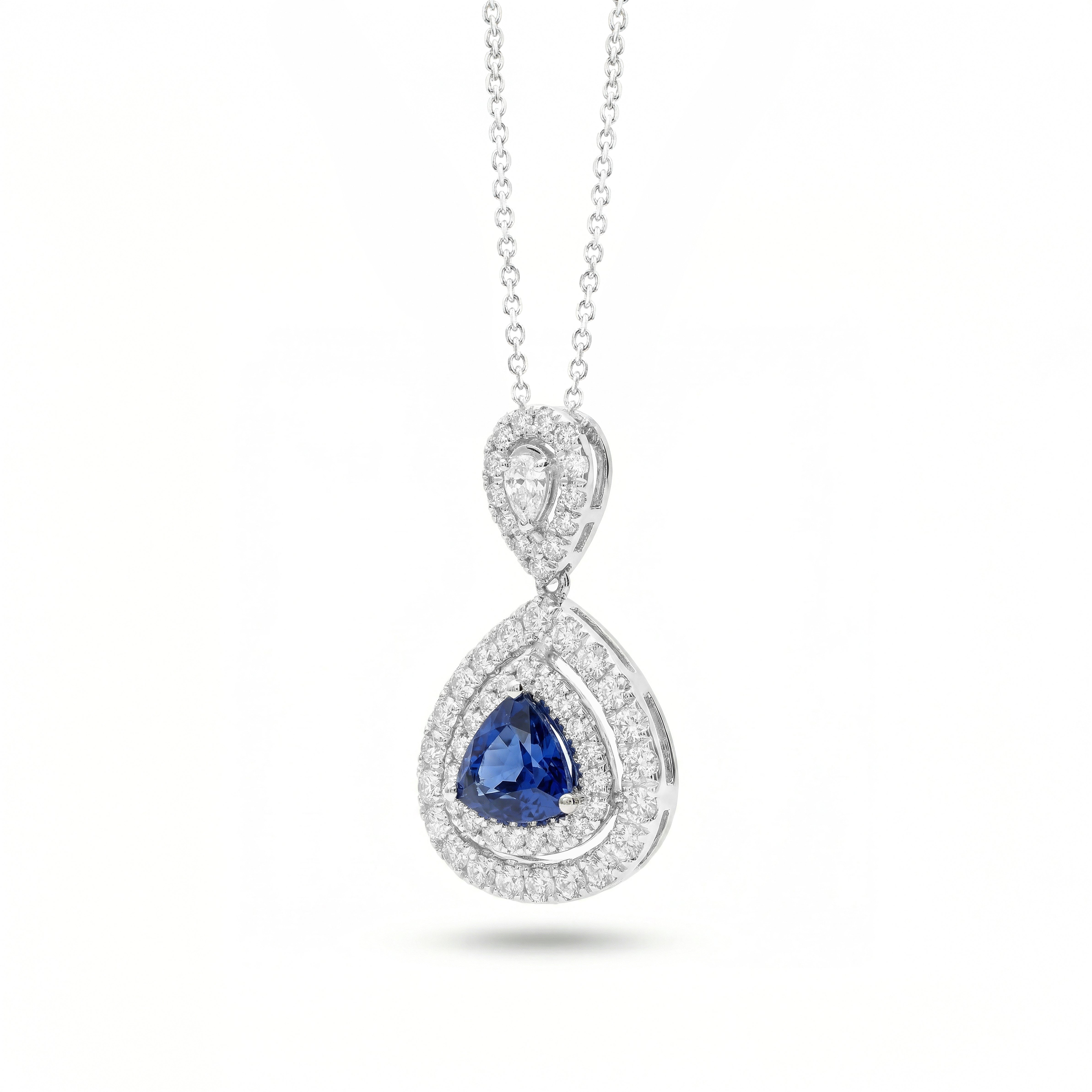 Natural Trillion Sapphire & Diamond Halo Pendant