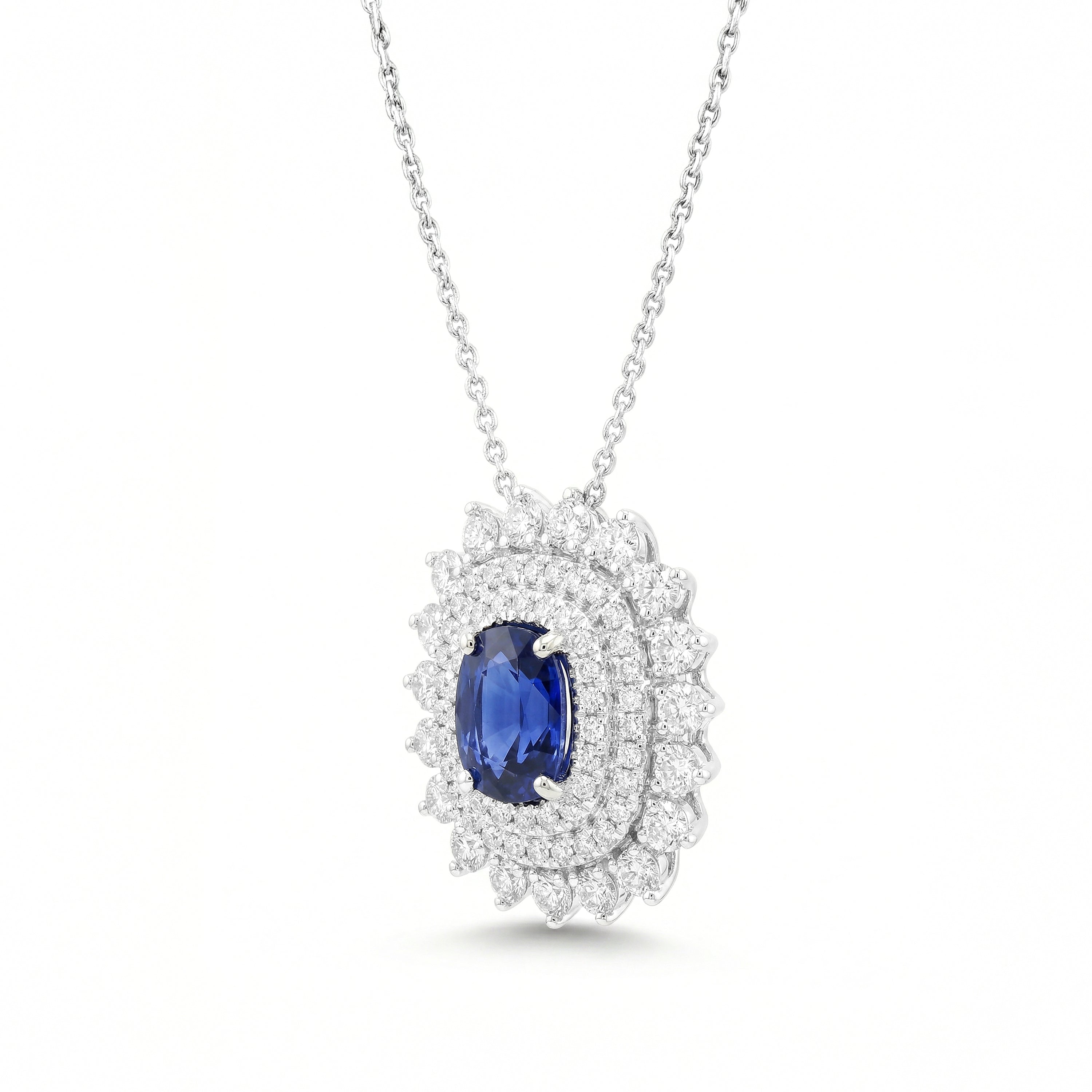 Natural Cushion Sapphire & Diamond Halo Pendant