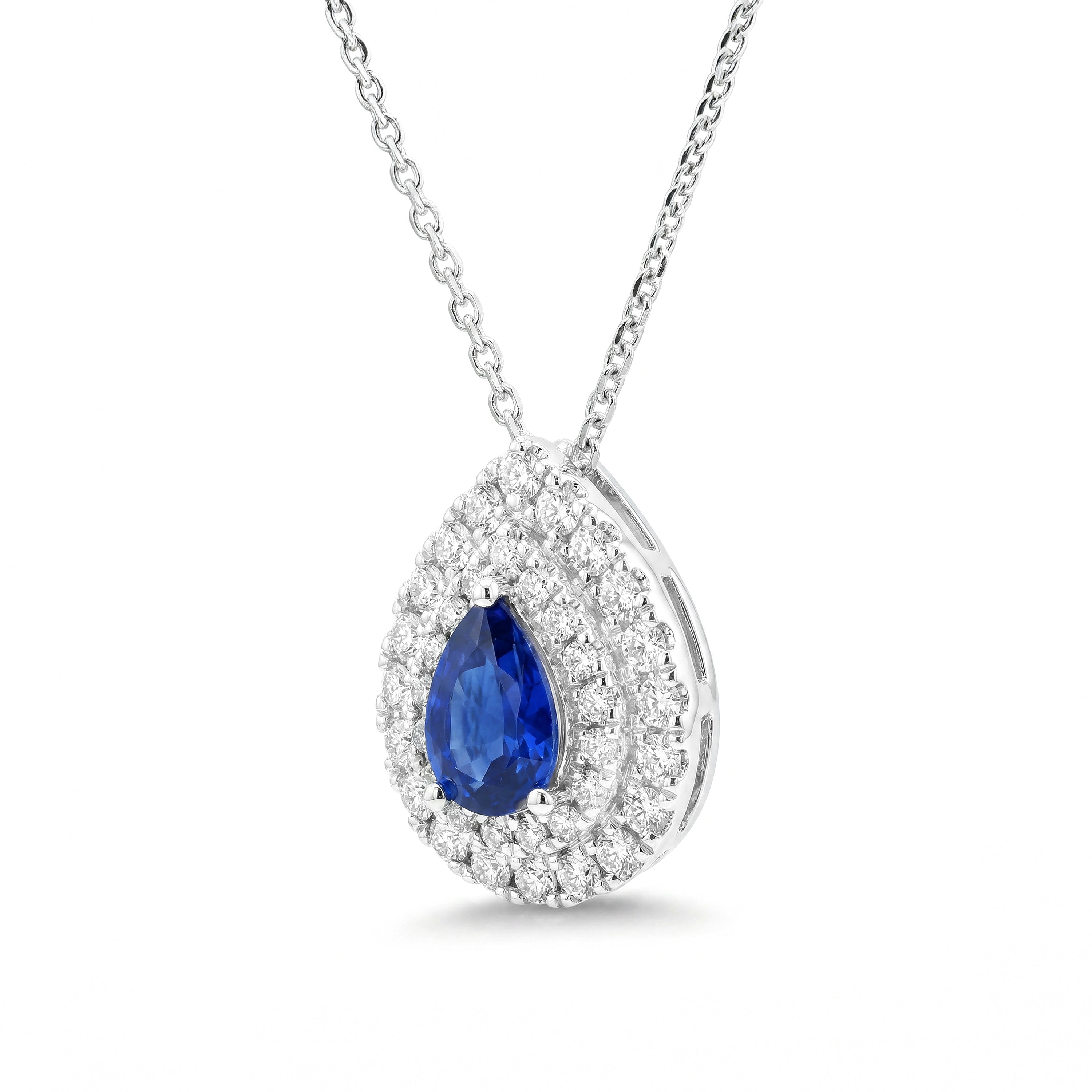 Natural Pear Sapphire & Diamond Halo Pendant