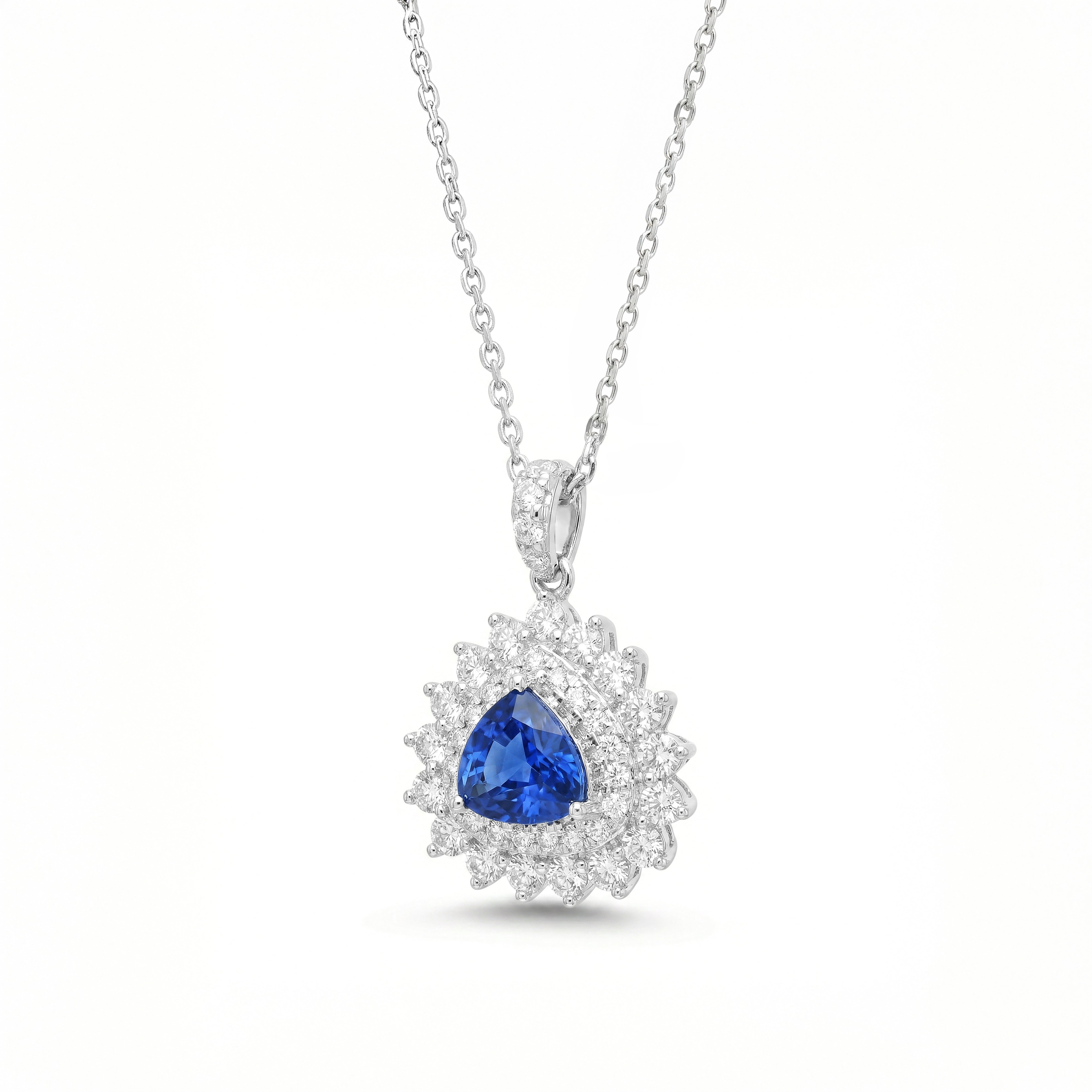 Natural Trillion Sapphire & Diamond Pendant