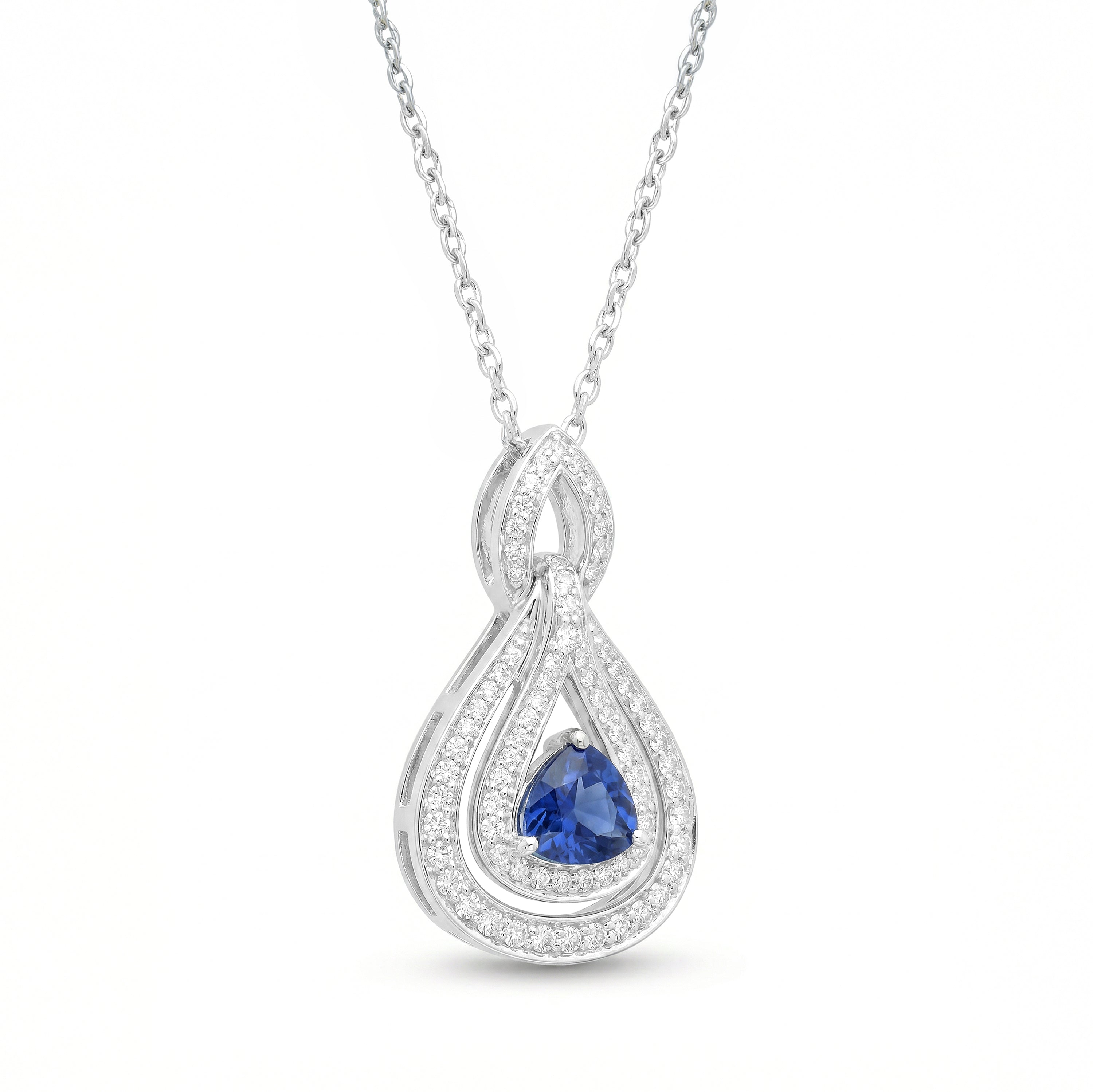 Natural Trillion Sapphire & Diamond Halo Pendant