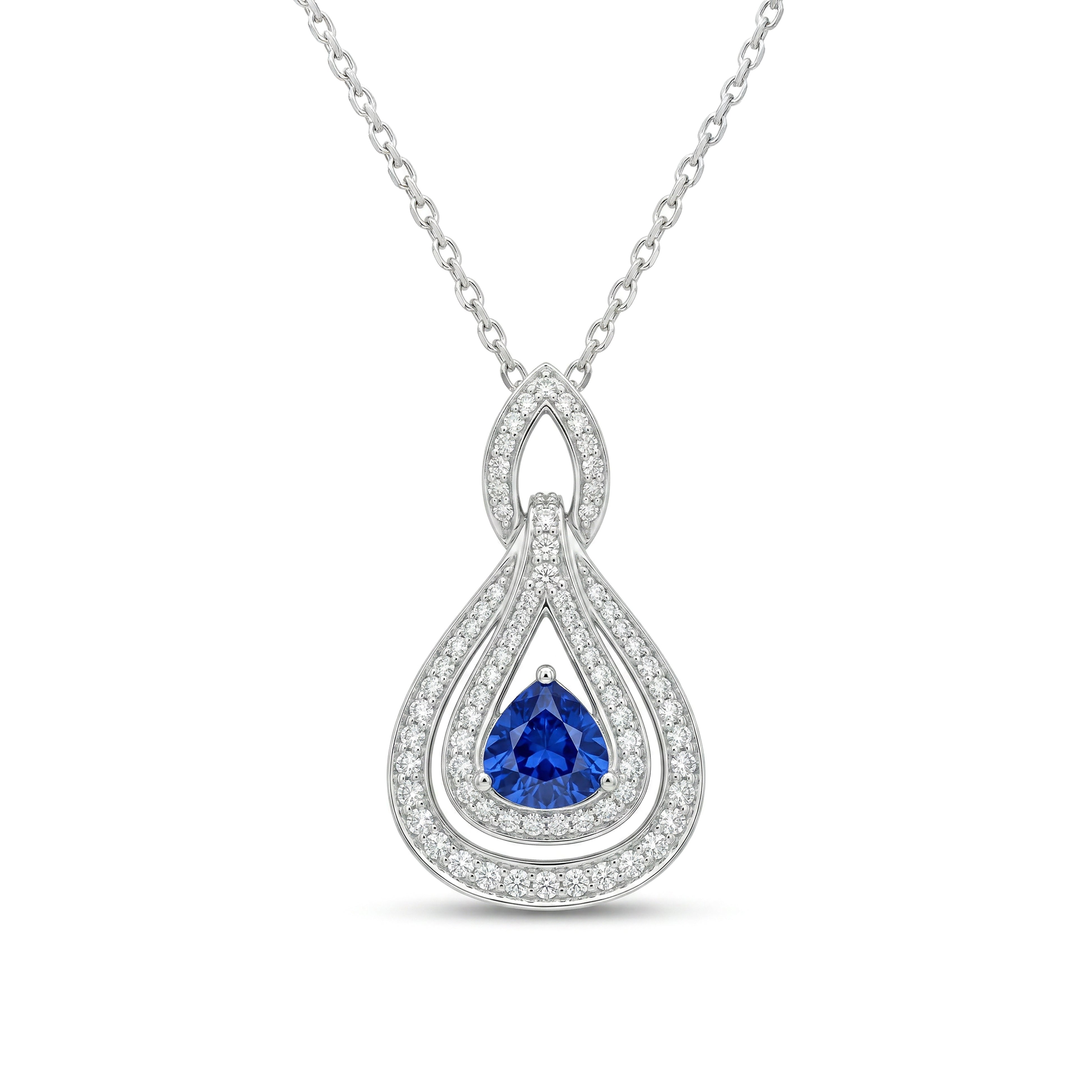 Natural Trillion Sapphire & Diamond Halo Pendant