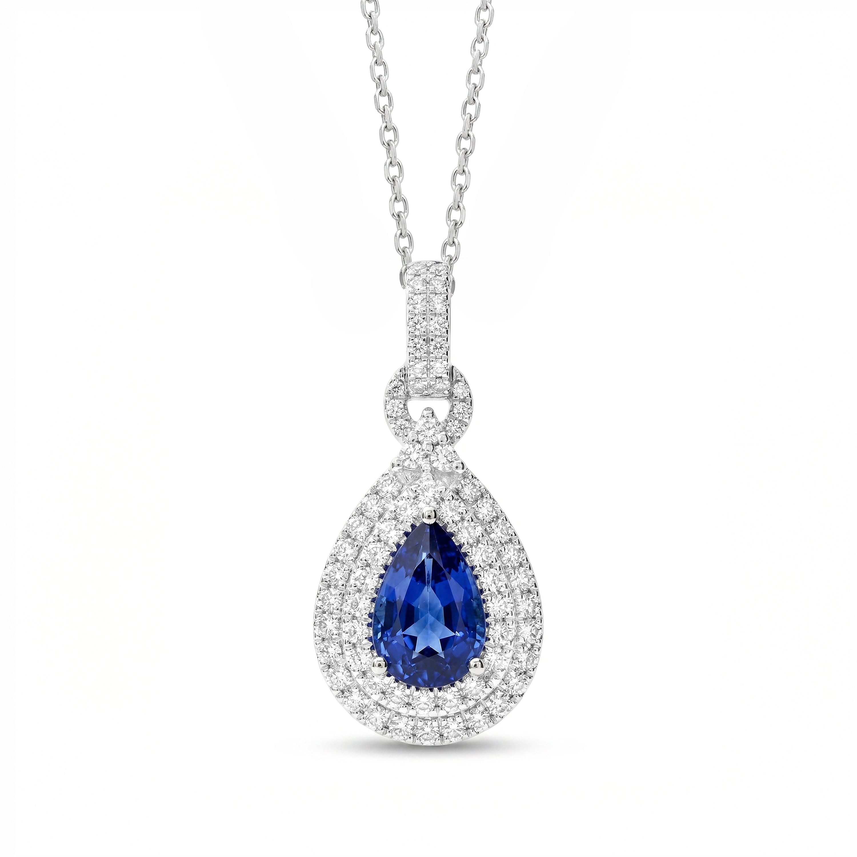 Natural Pear Sapphire & Diamond Halo Pendant