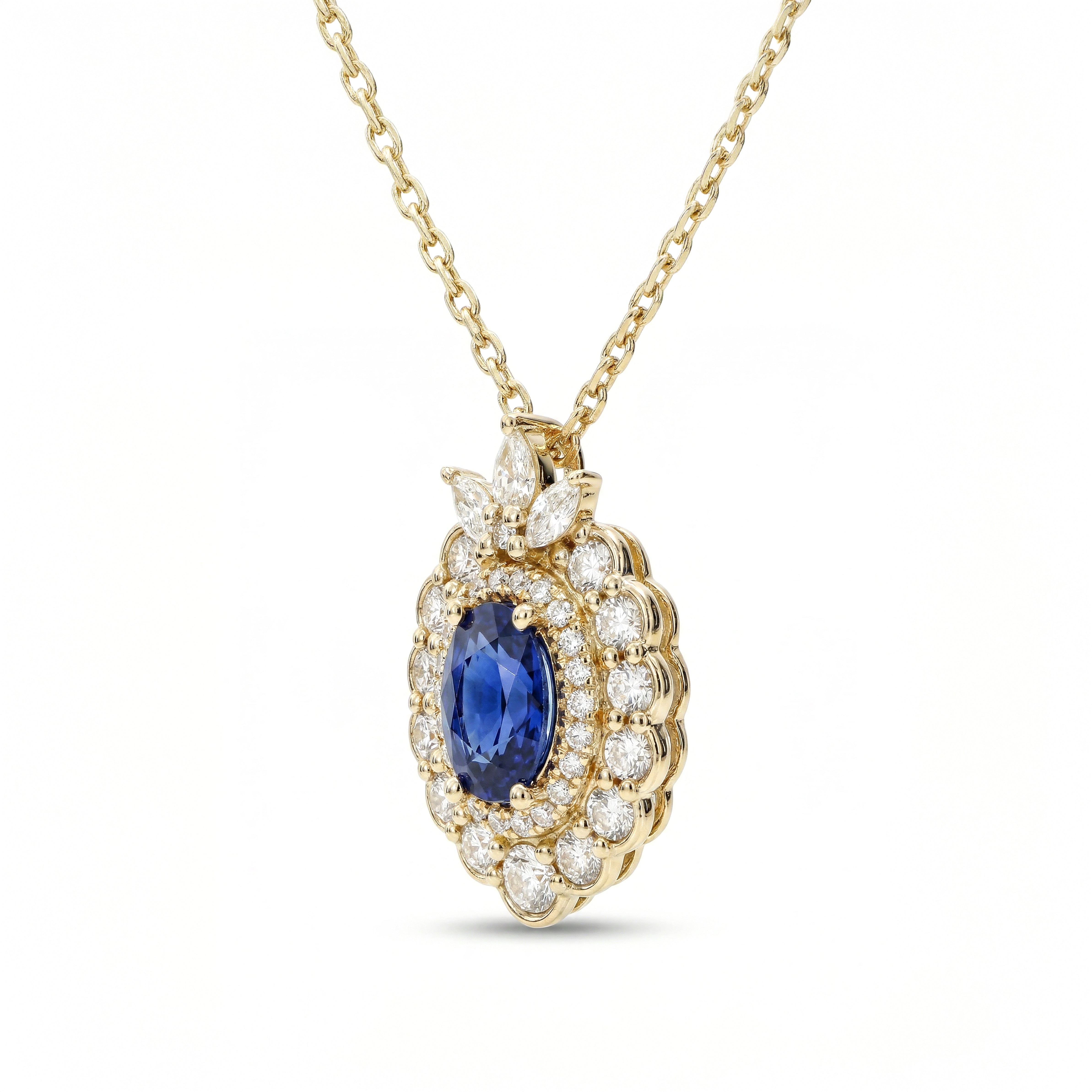 Natural Oval Sapphire & Diamond Halo Pendant