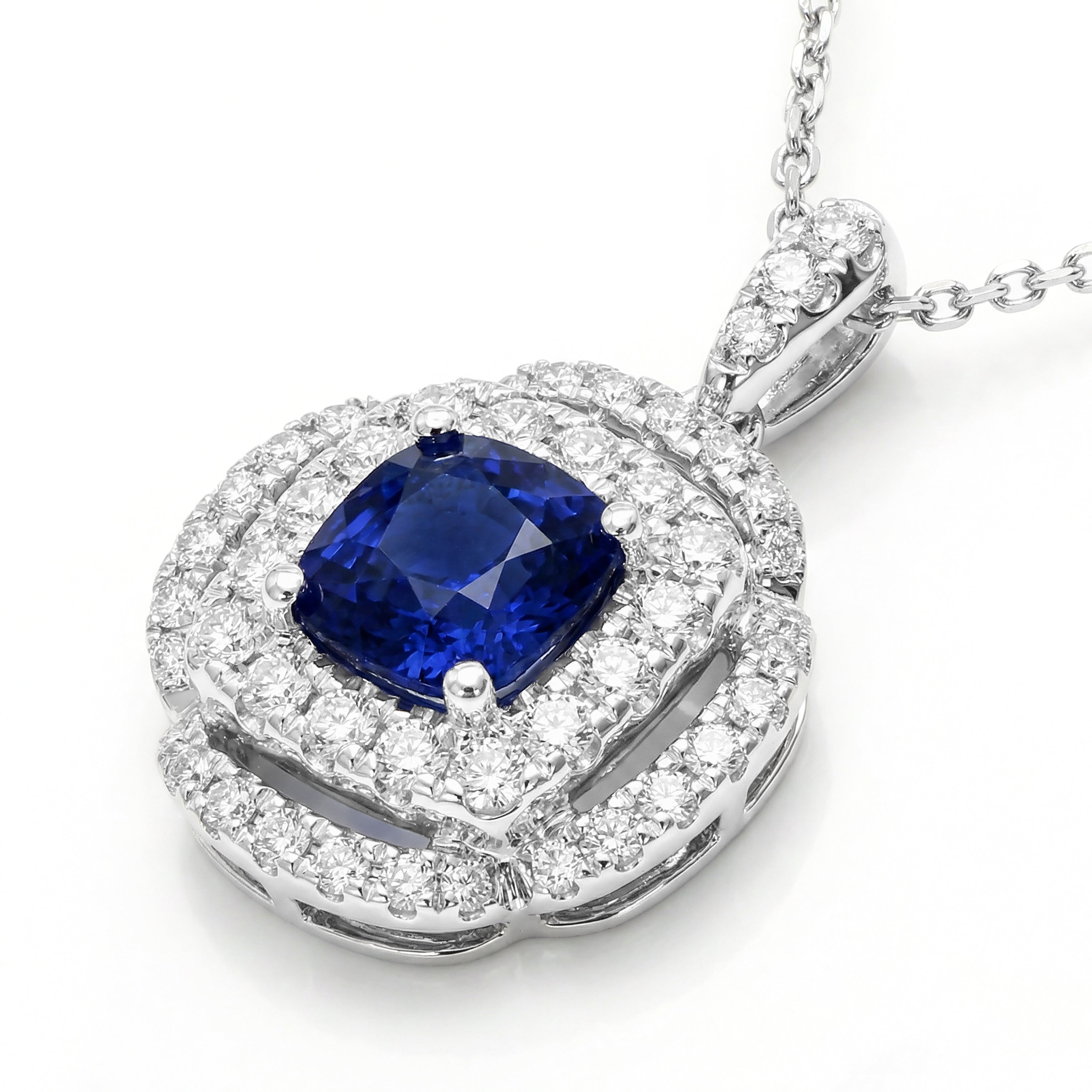Natural Cushion Sapphire & Diamond Halo Pendant