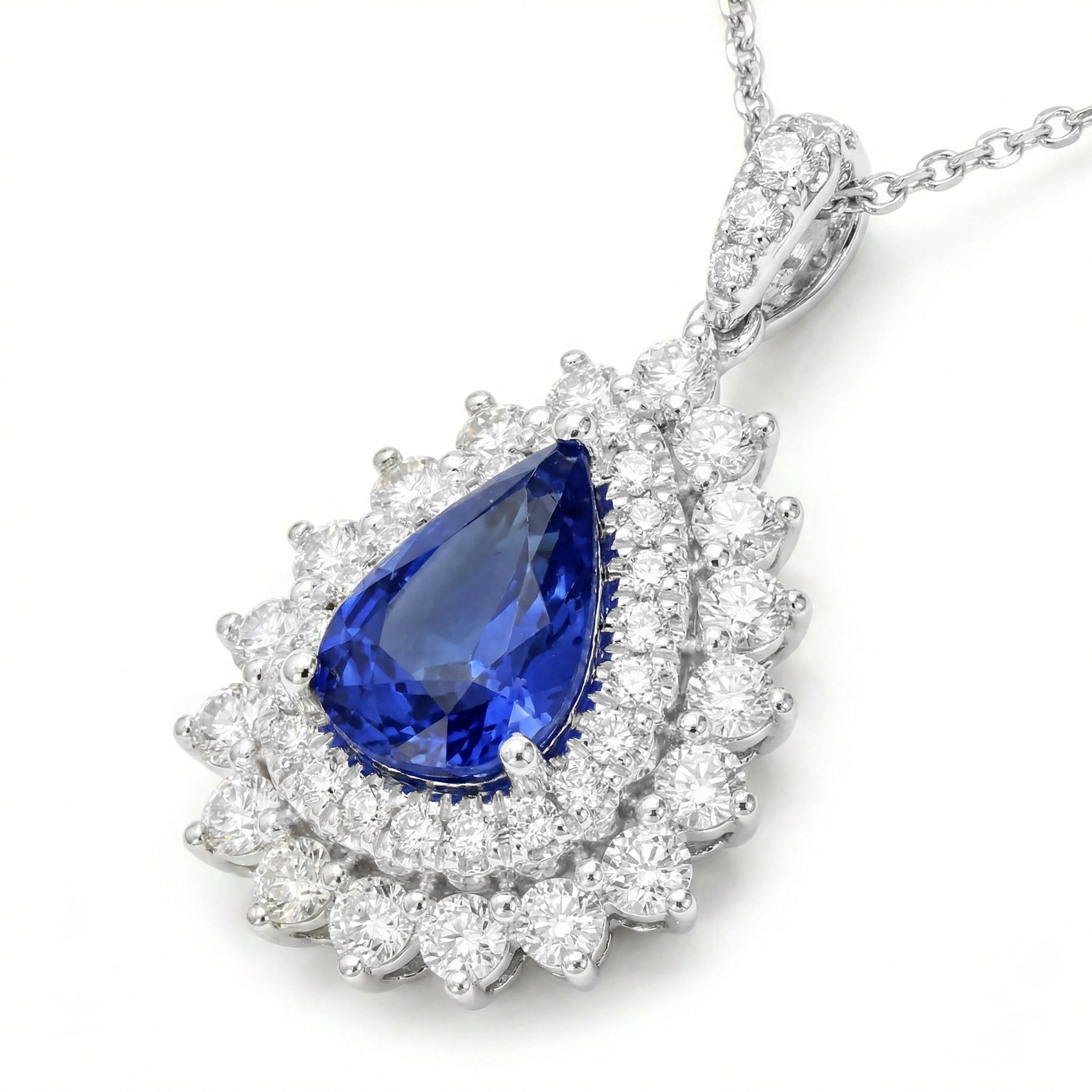 Natural Pear Sapphire & Diamond Halo Pendant