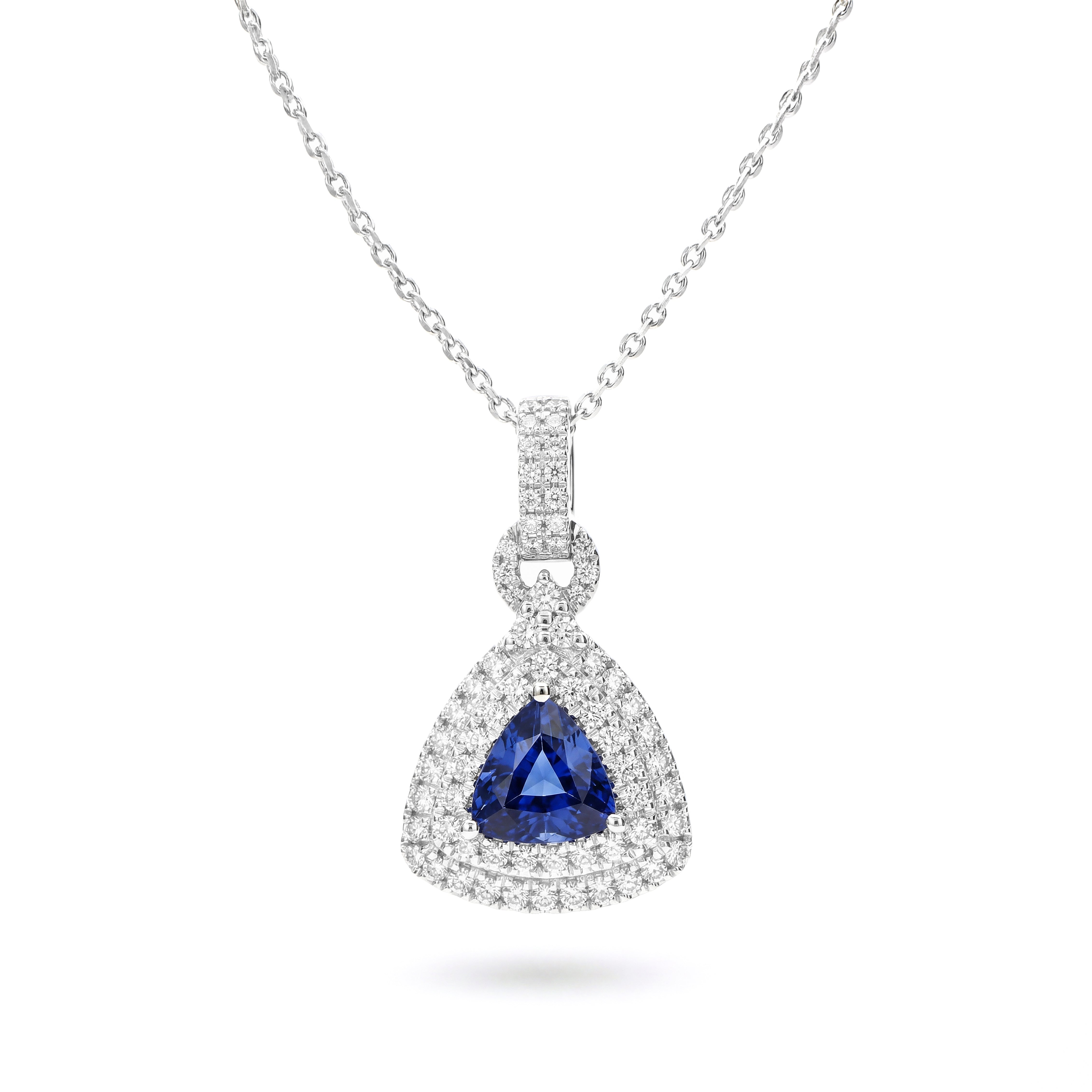Natural Trillion Sapphire & Diamond Halo Pendant