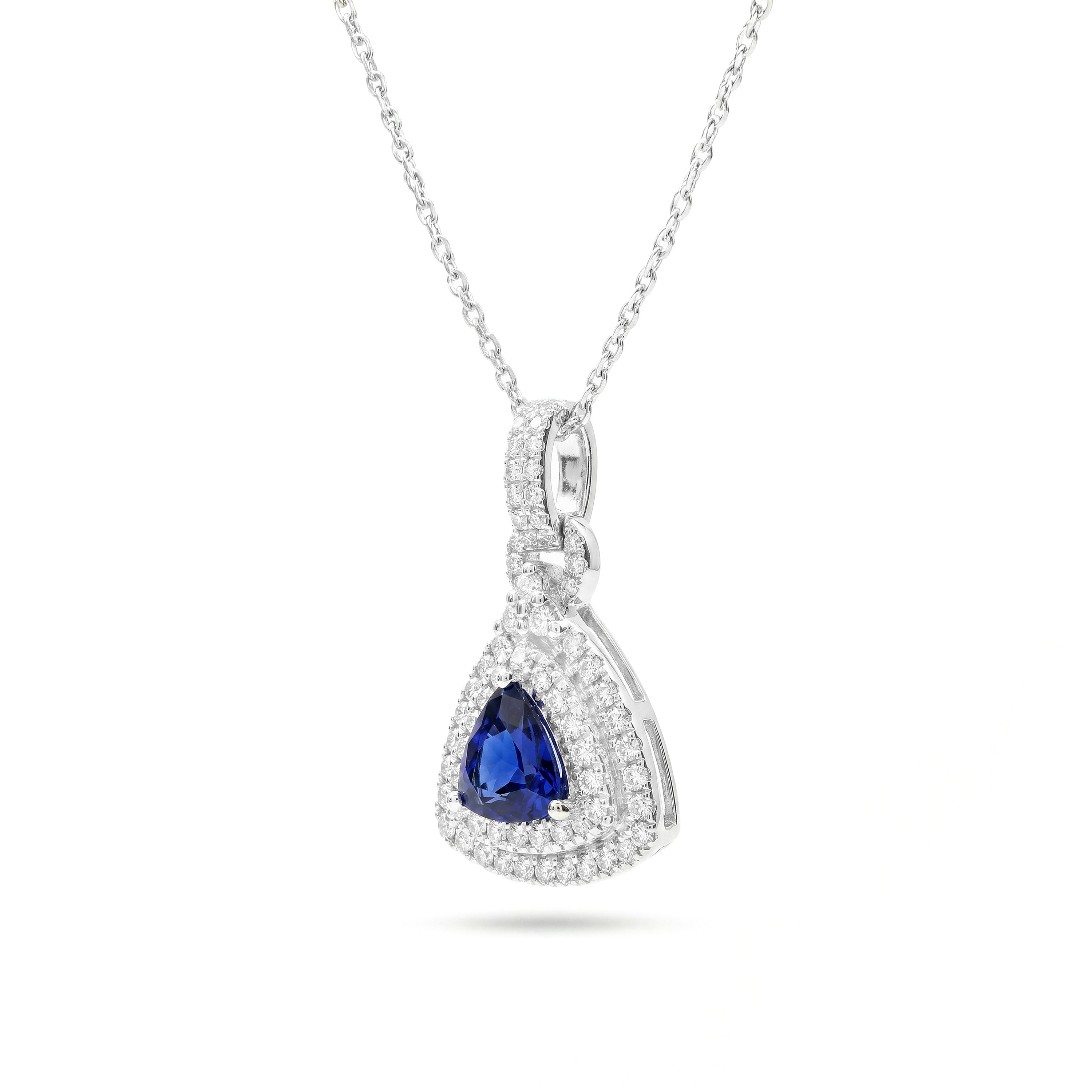 Natural Trillion Sapphire & Diamond Halo Pendant