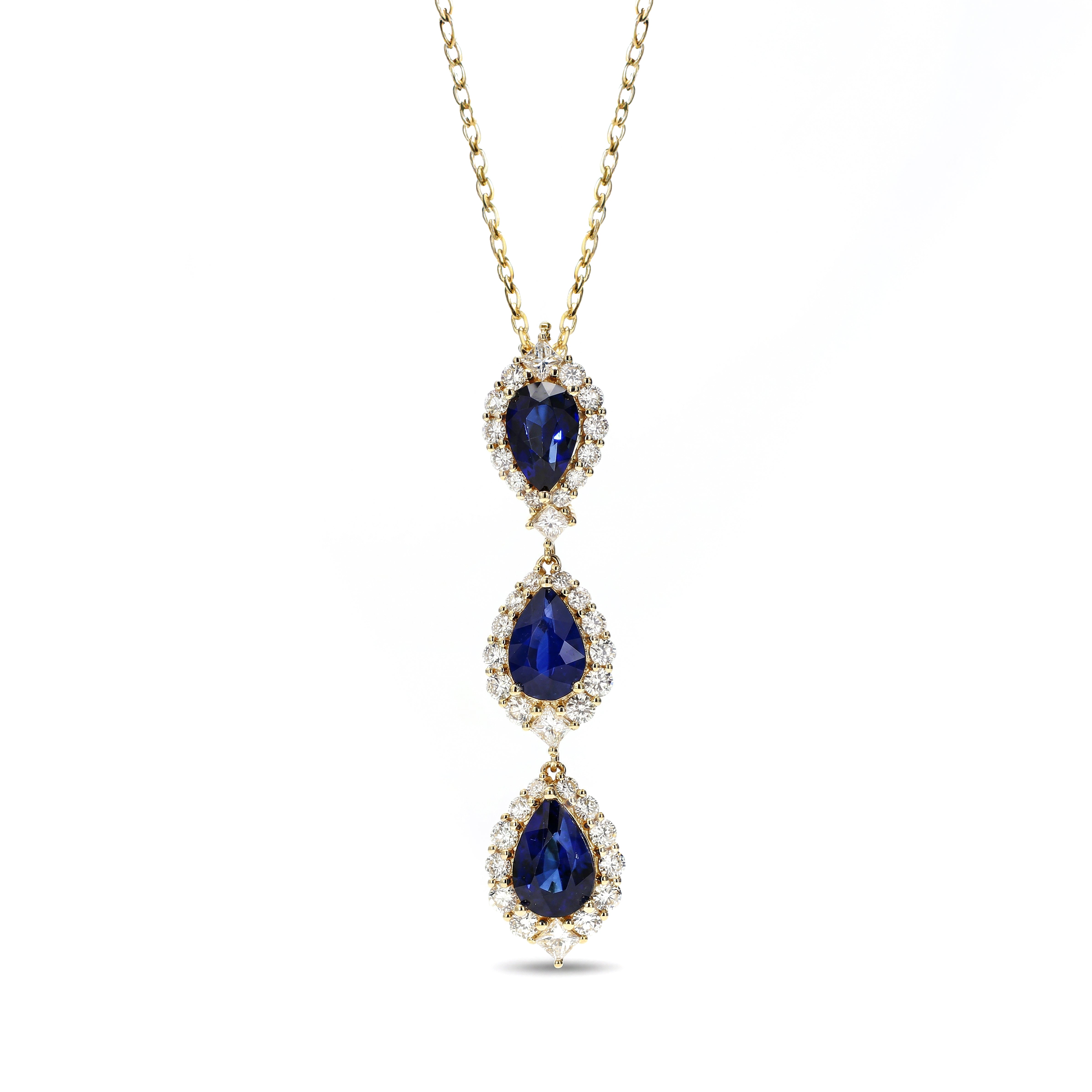 Natural Pear Sapphire & Diamond Halo Drop Pendant