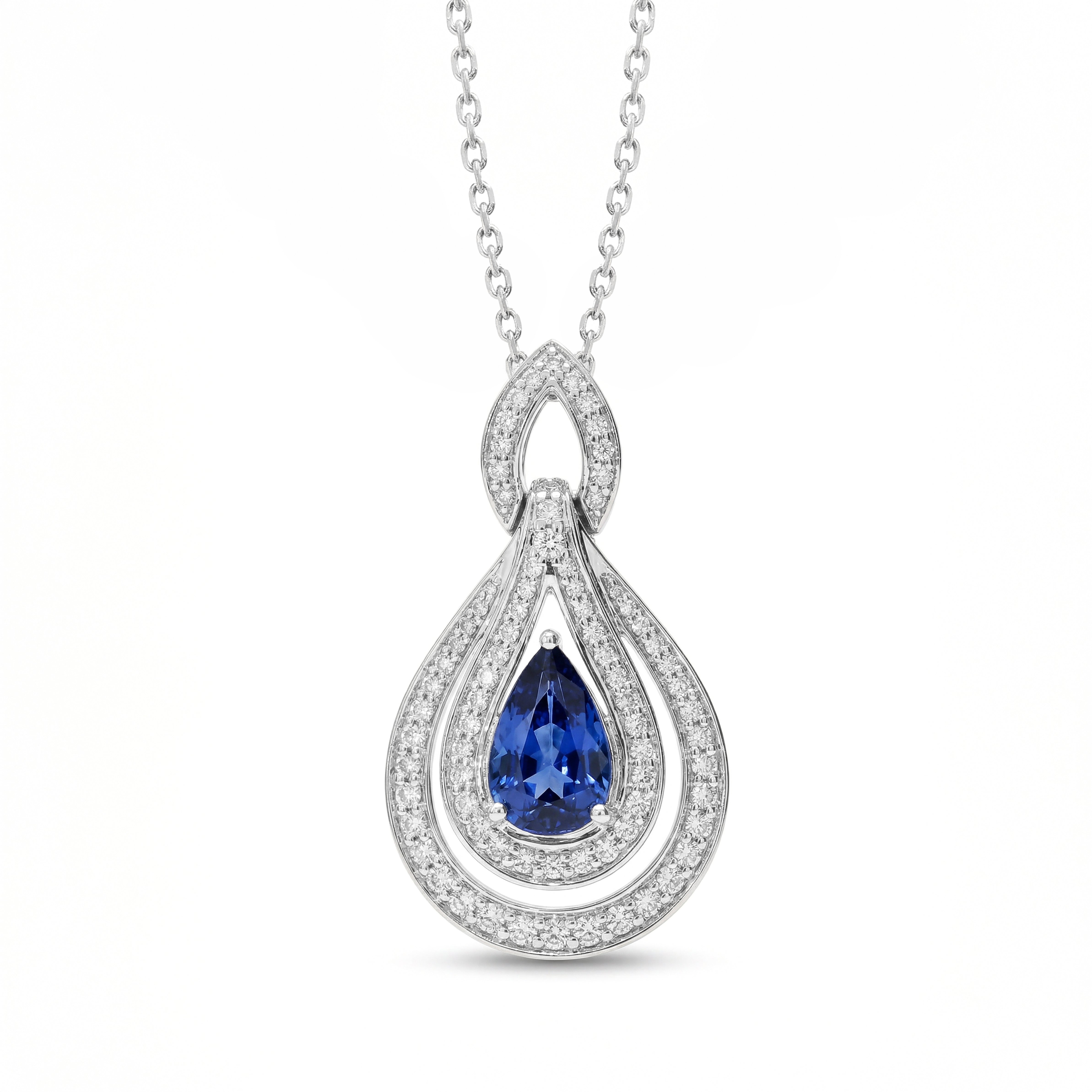 Natural Pear Sapphire & Diamond Pendant
