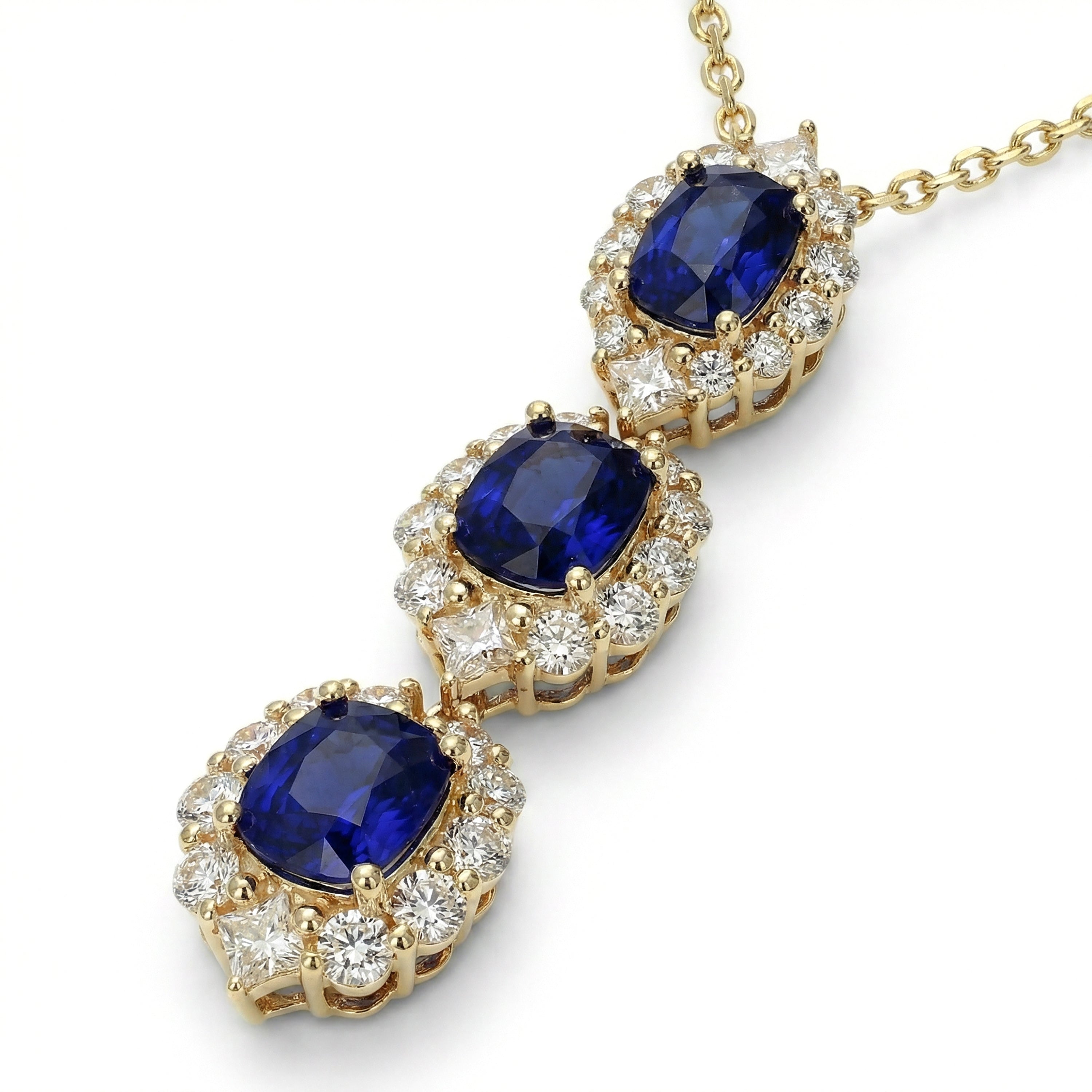 Natural Cushion Sapphire & Diamond Halo Drop Pendant