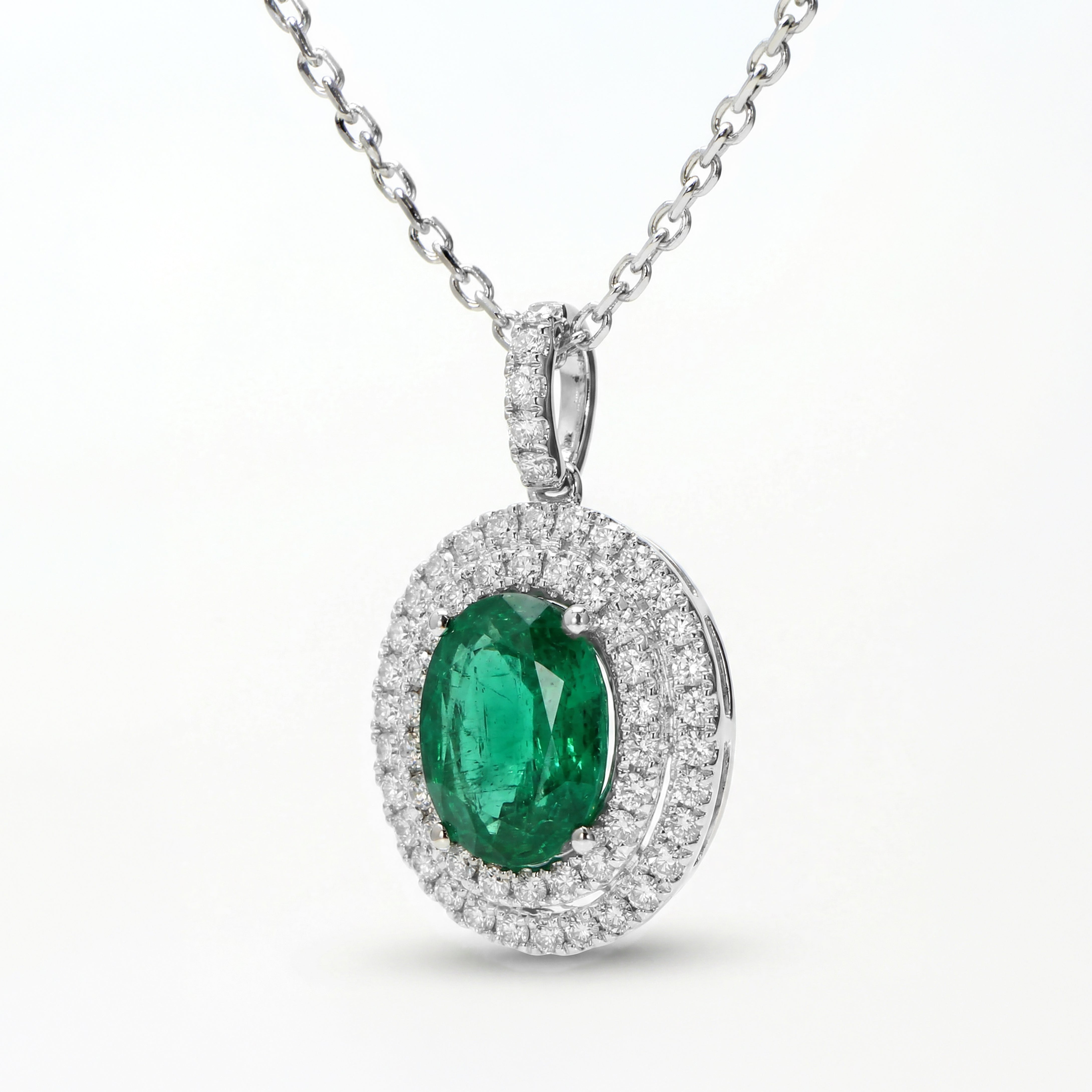Natural Oval Emerald & Diamond Halo Pendant