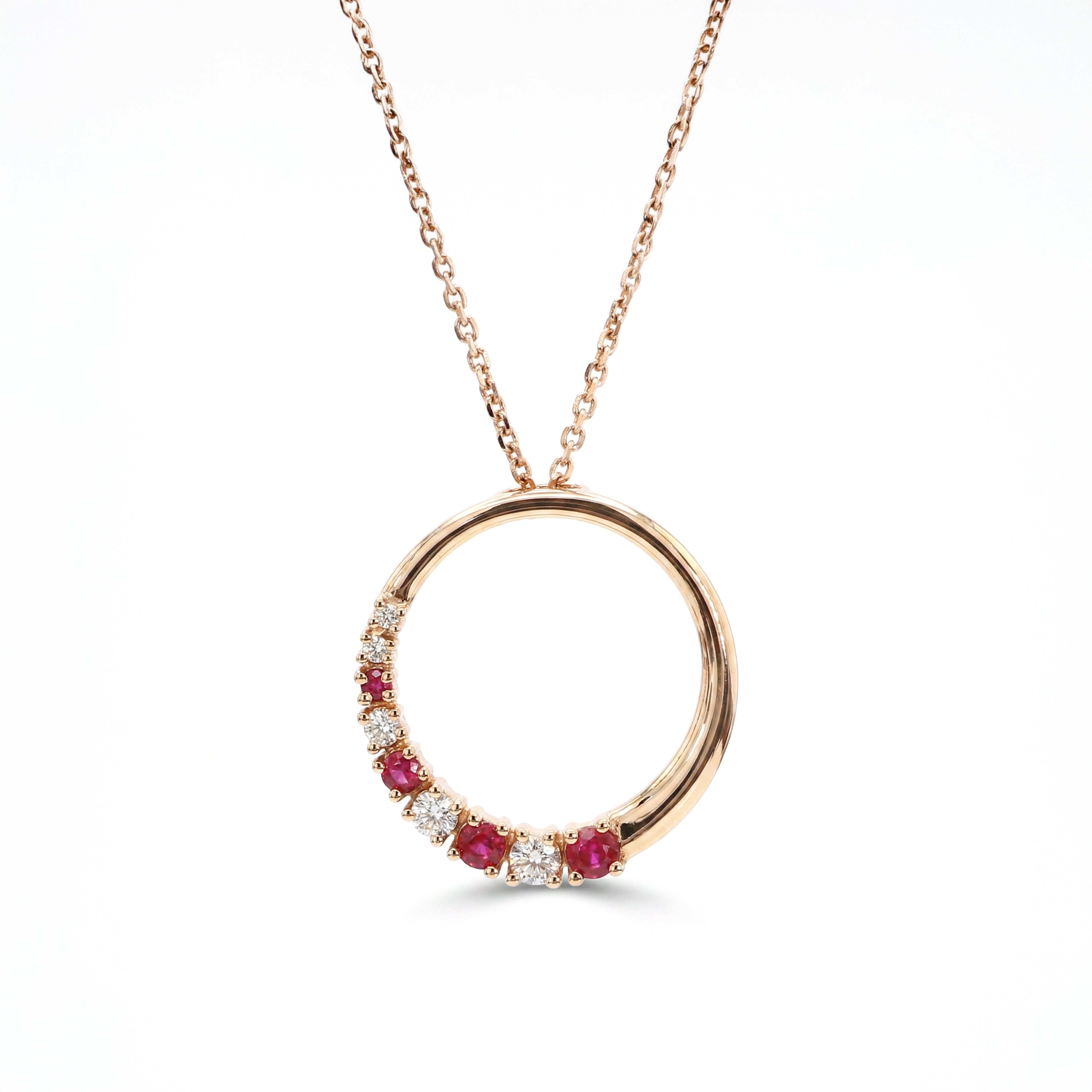 Natural Ruby & Diamond Circle Pendant