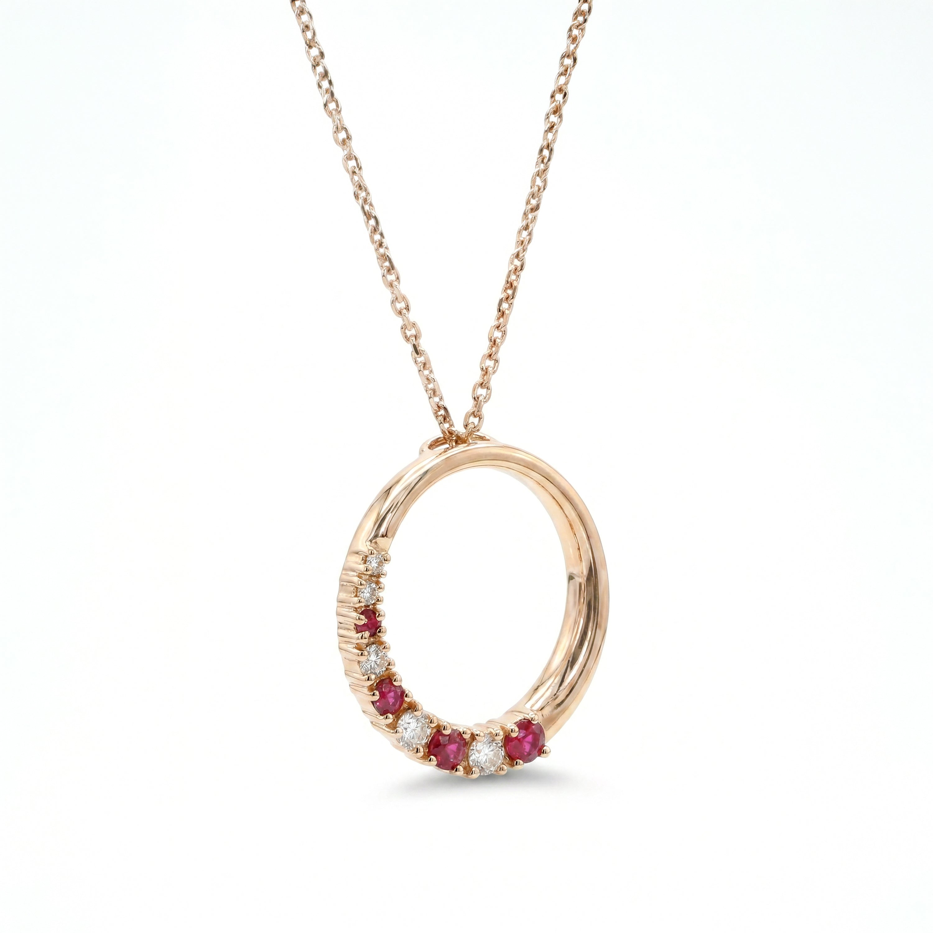 Natural Ruby & Diamond Circle Pendant