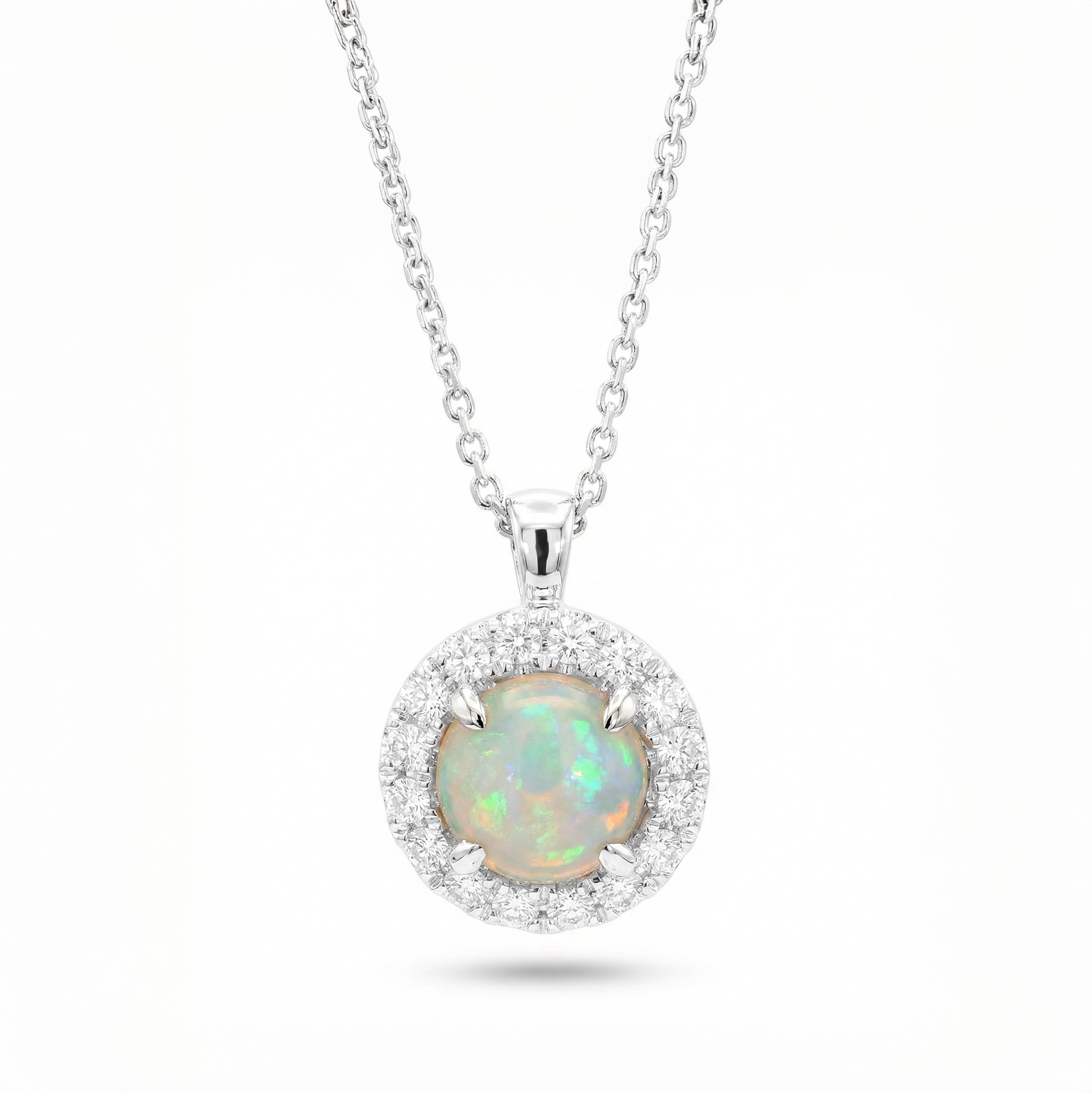 Natural Round Opal & Diamond Pendant
