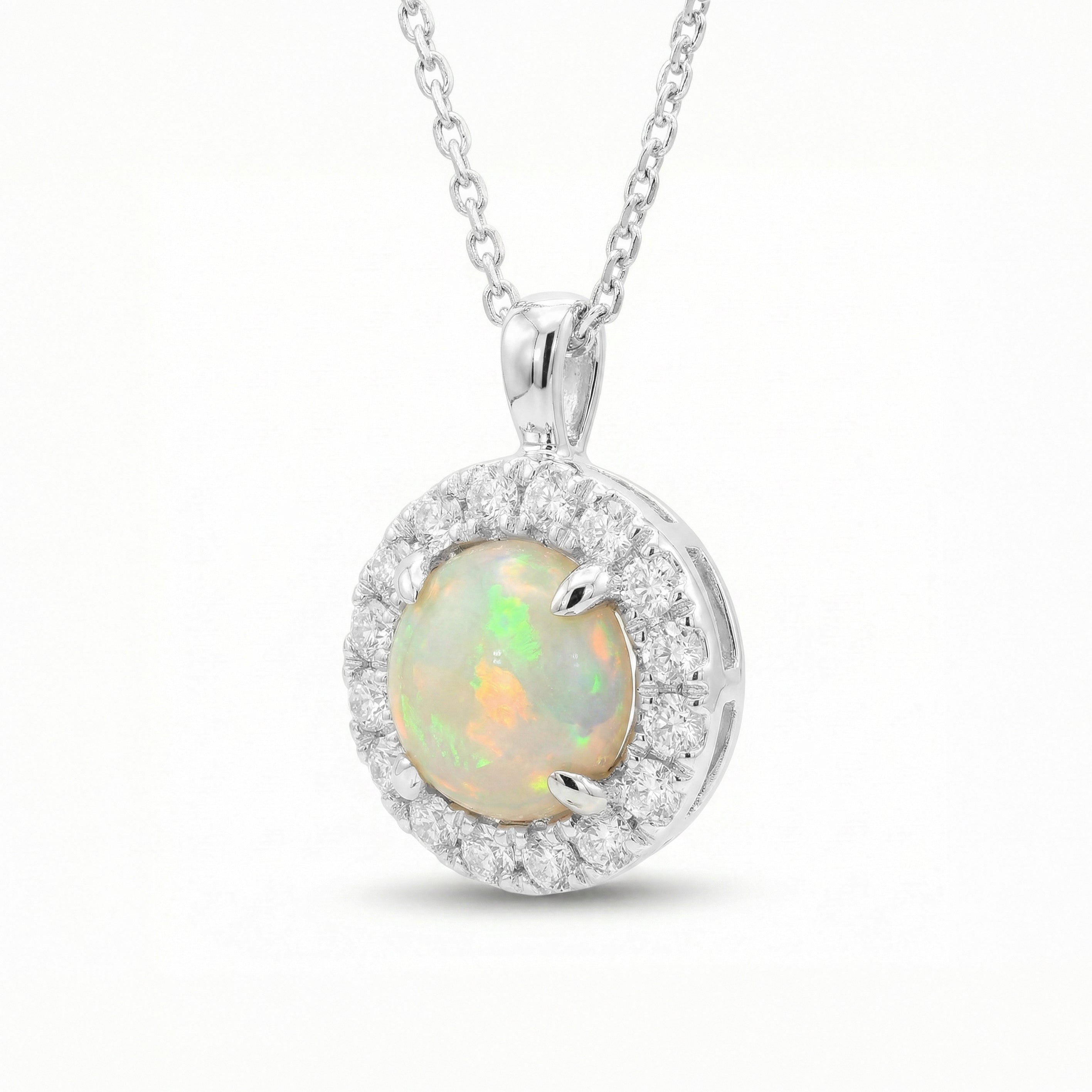 Natural Round Opal & Diamond Pendant
