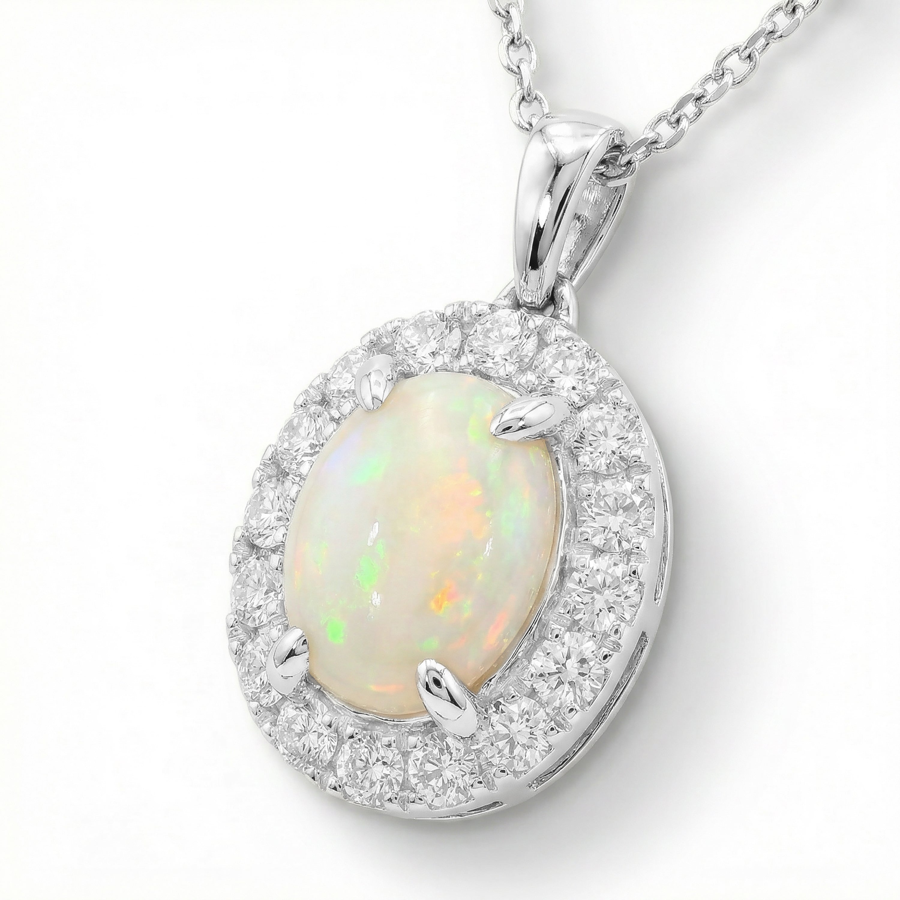 Natural Oval Opal & Diamond Pendant