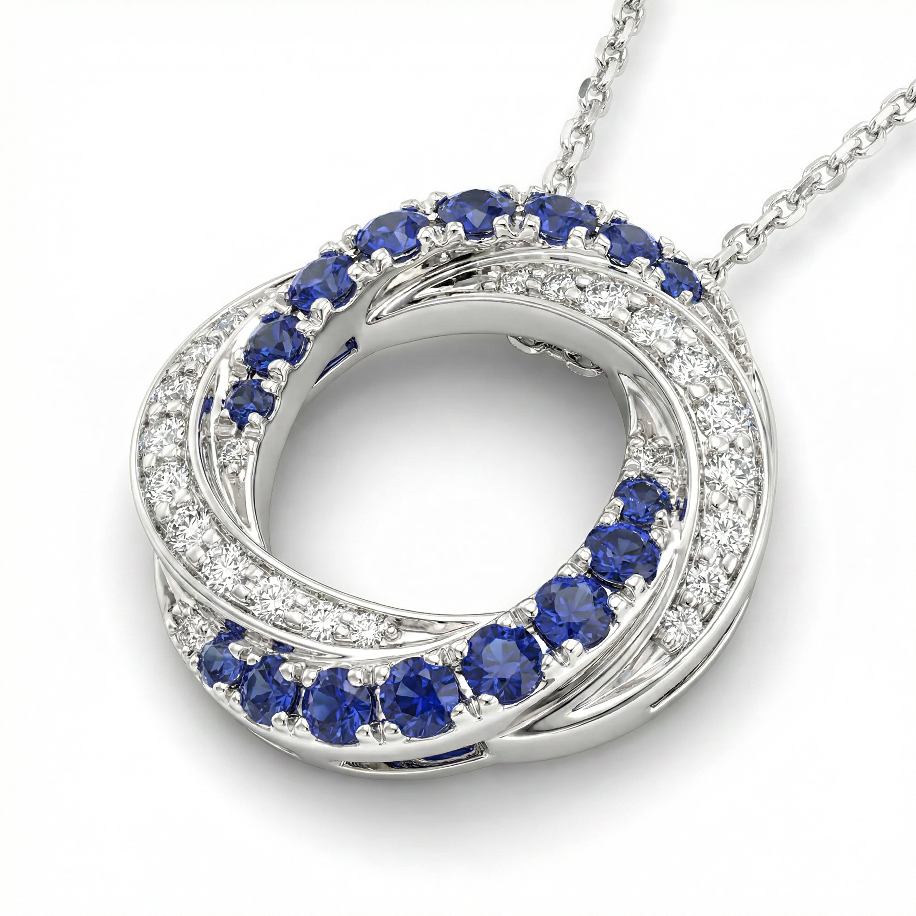 Natural Sapphire & Diamond Crossover Circle Pendant