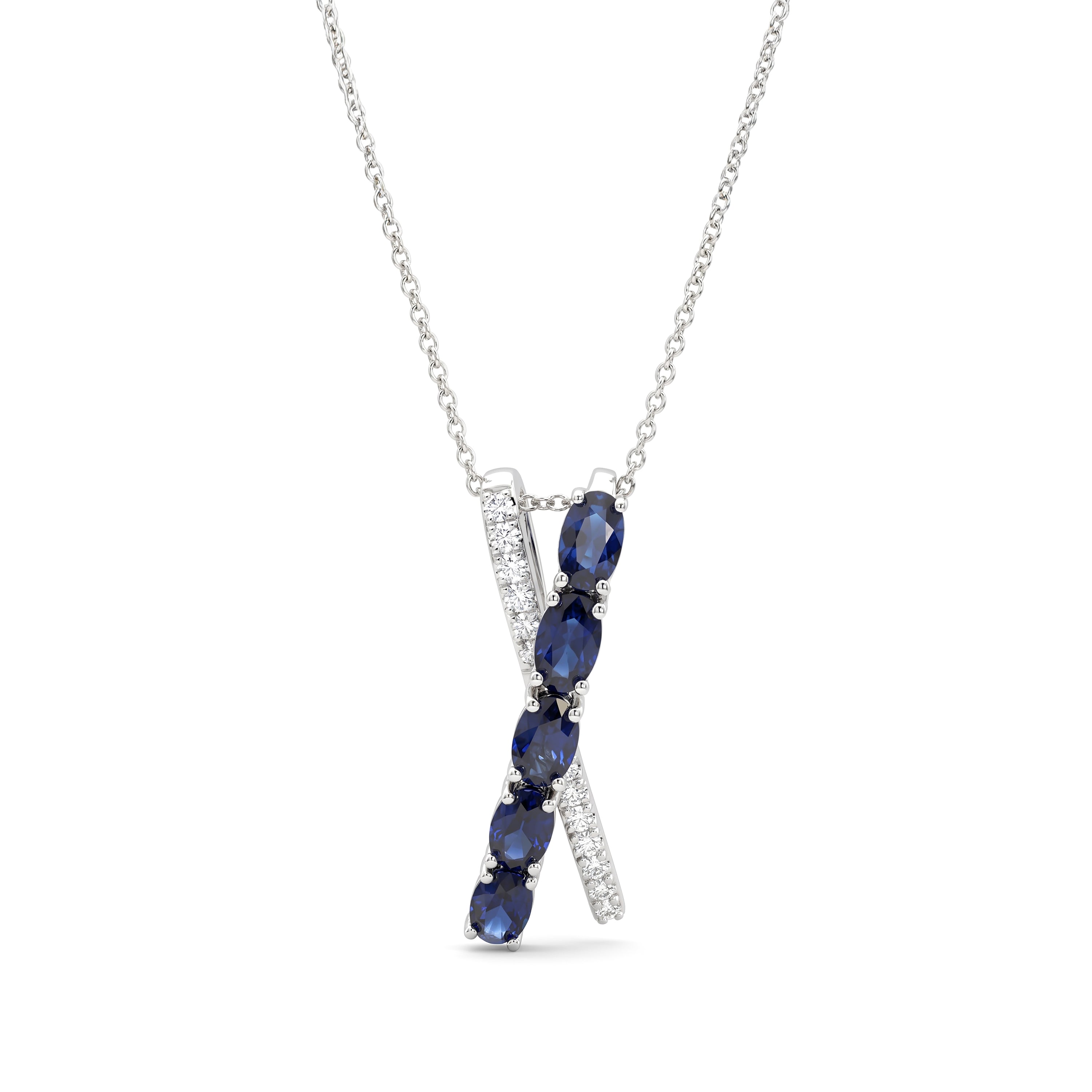 Natural Oval Sapphire & Diamond Crossover X Pendant