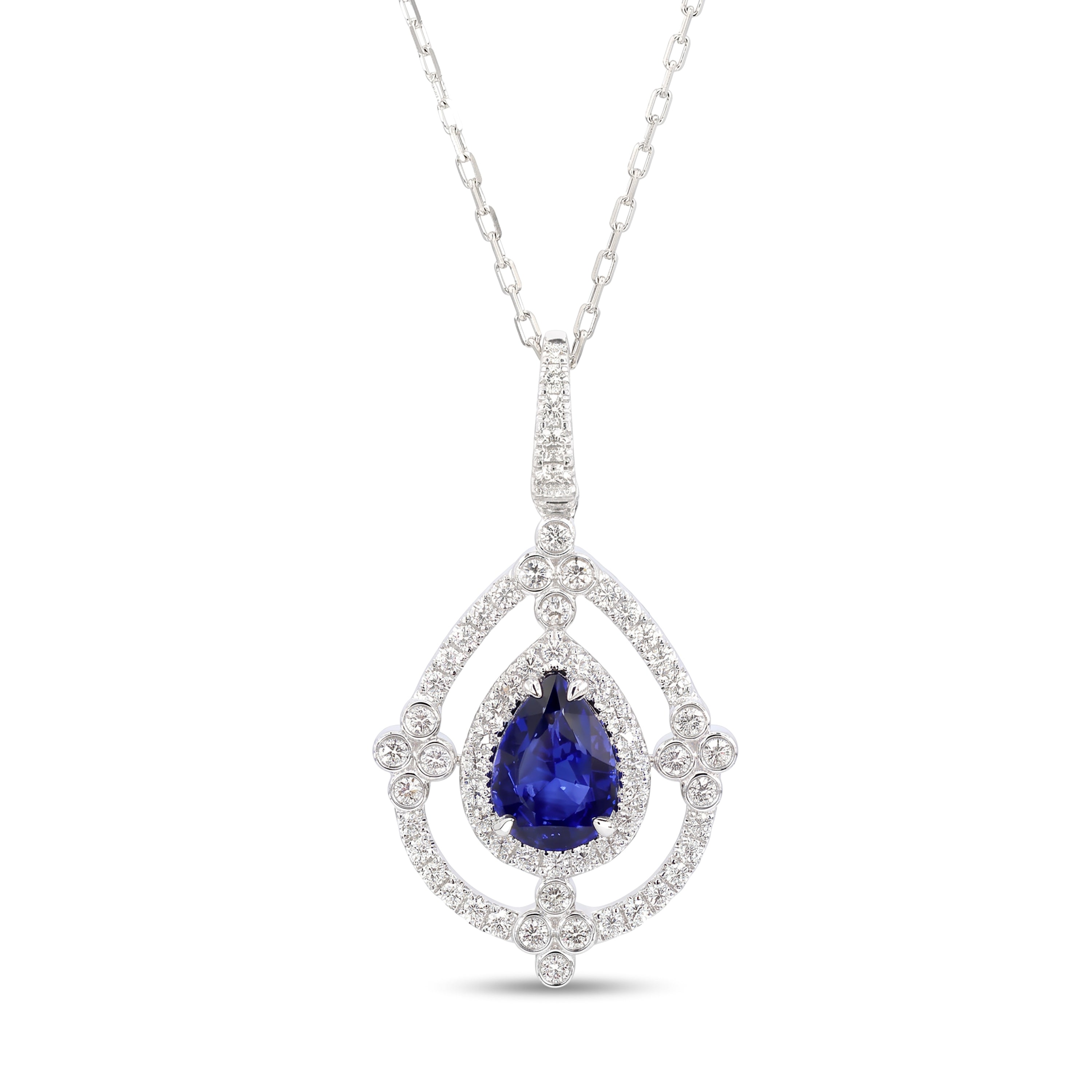 Natural Pear Sapphire & Diamond Halo Pendant | GIA CERTIFIED