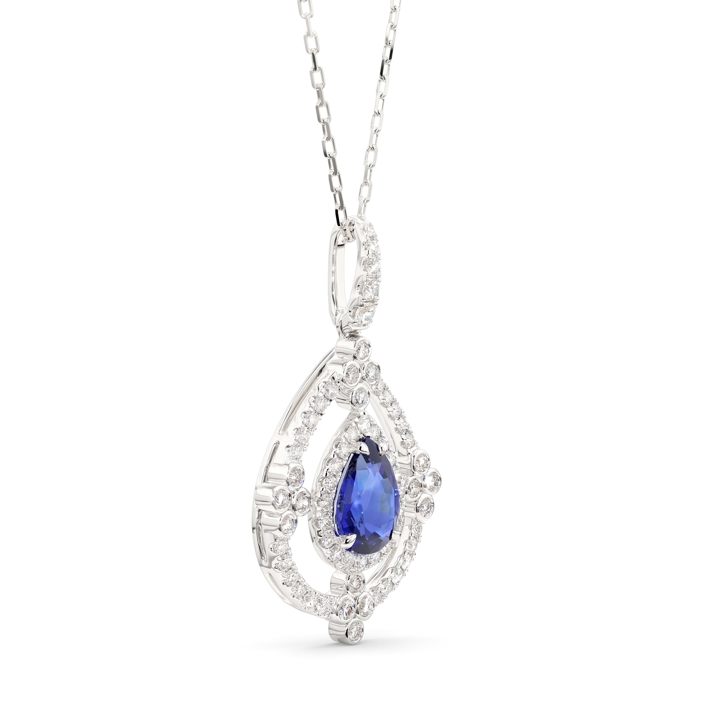 Natural Pear Sapphire & Diamond Halo Pendant | GIA CERTIFIED