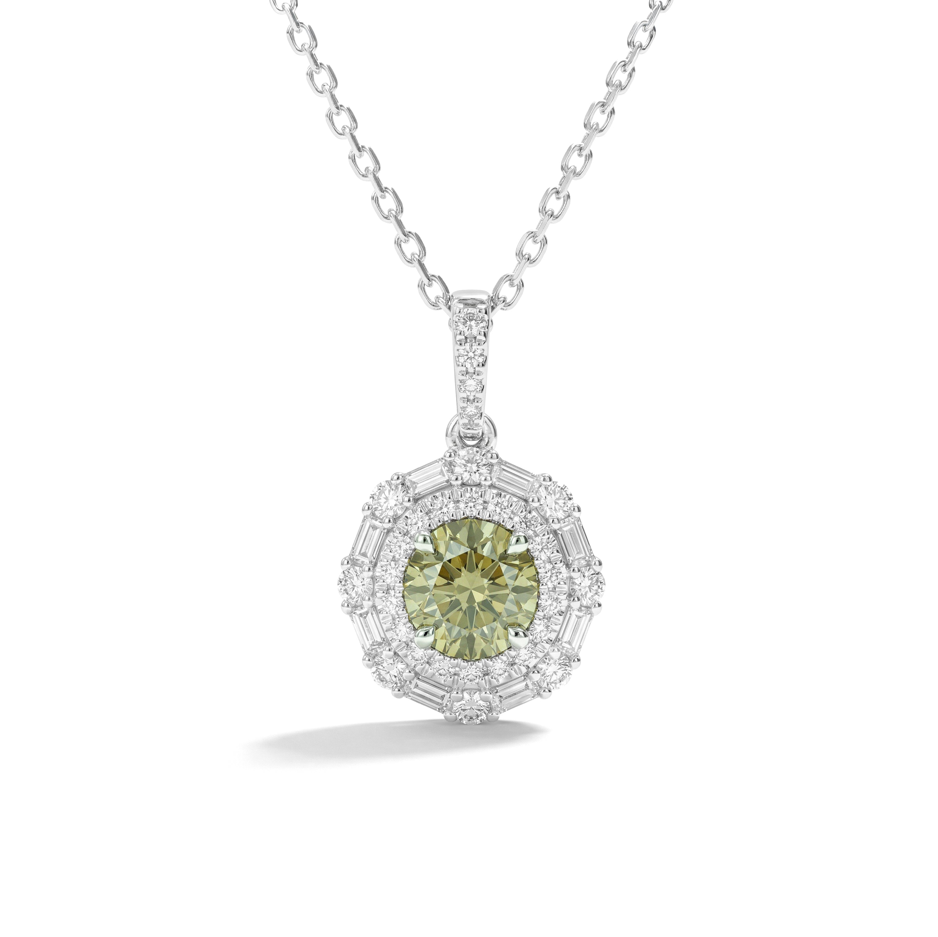 Natural Green Round Diamond Halo Pendant | GIA Certified