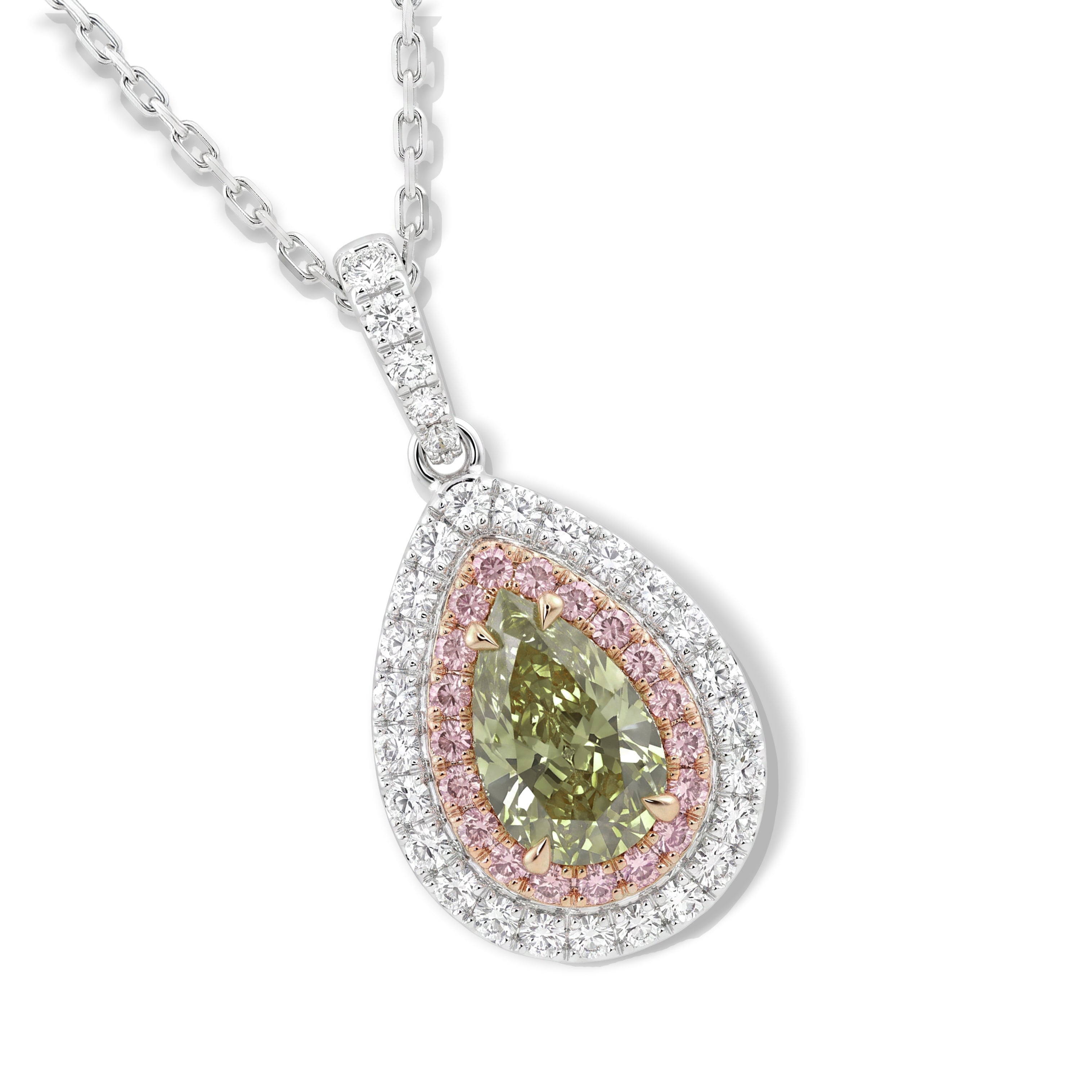 Natural Green Pear Diamond Halo Pendant | GIA CERTIFIED