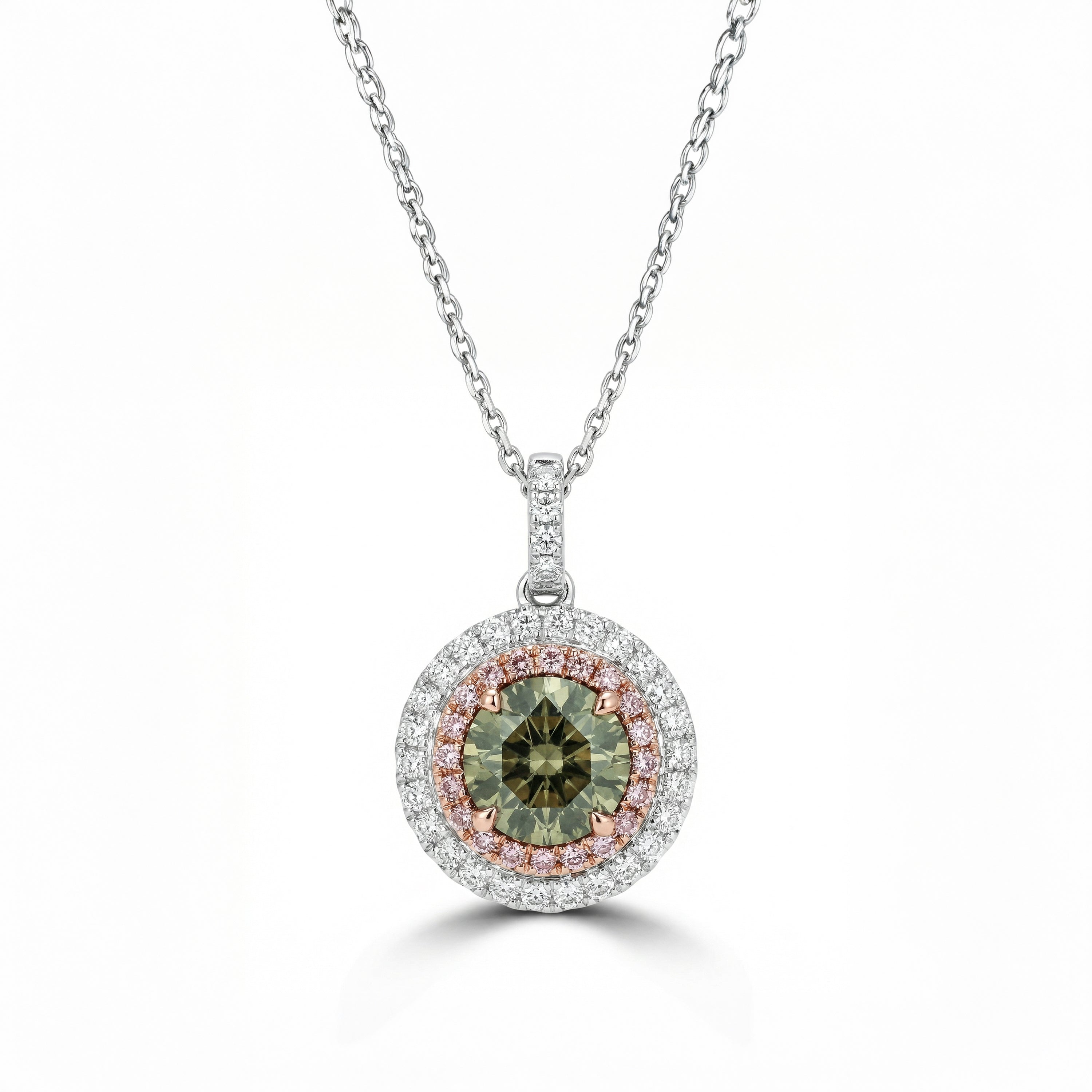 Natural Green Round Diamond Halo Pendant | GIA Certified