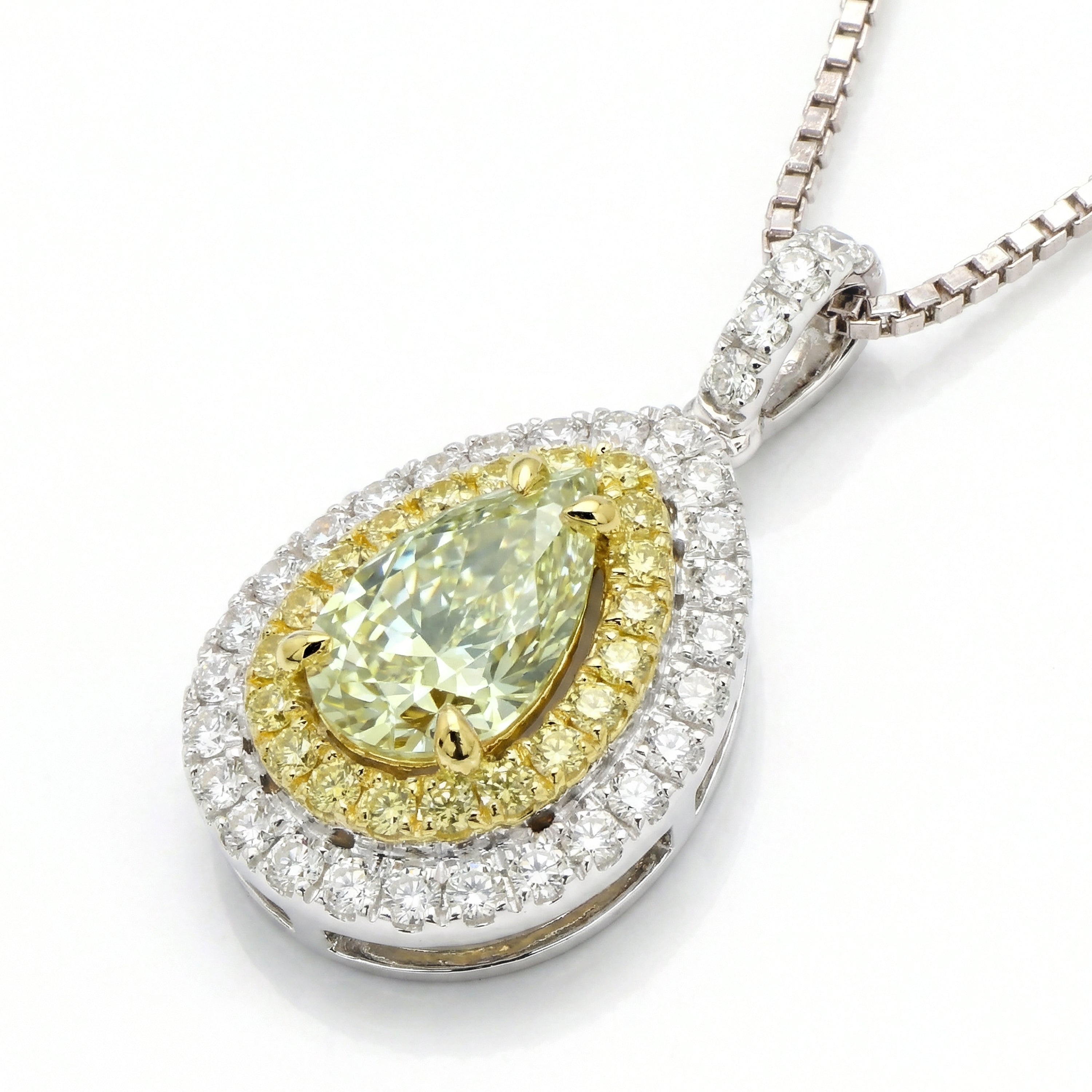 Natural Green Pear Diamond Halo Pendant | GIA Certified
