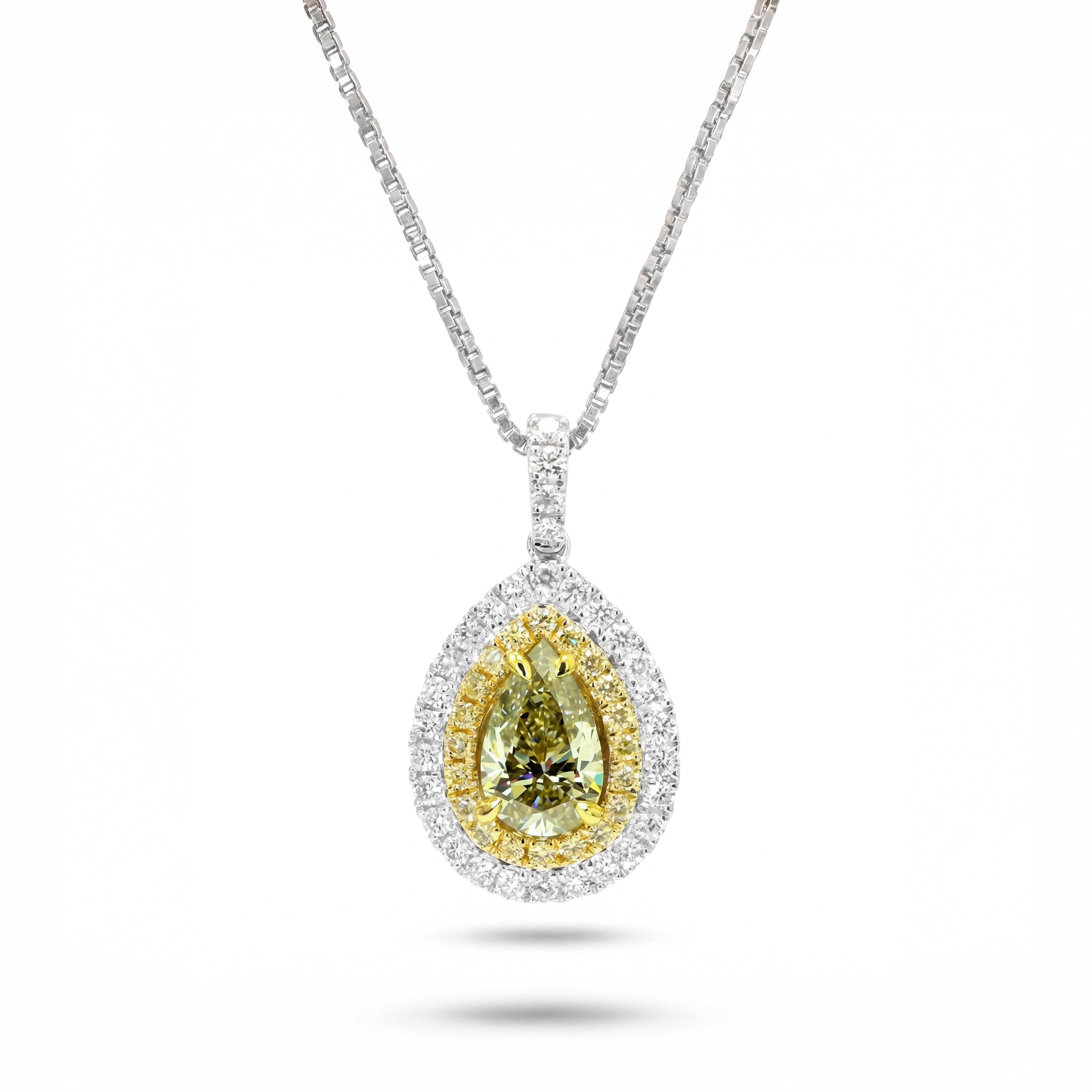 Natural Green Pear Diamond Halo Pendant | GIA Certified