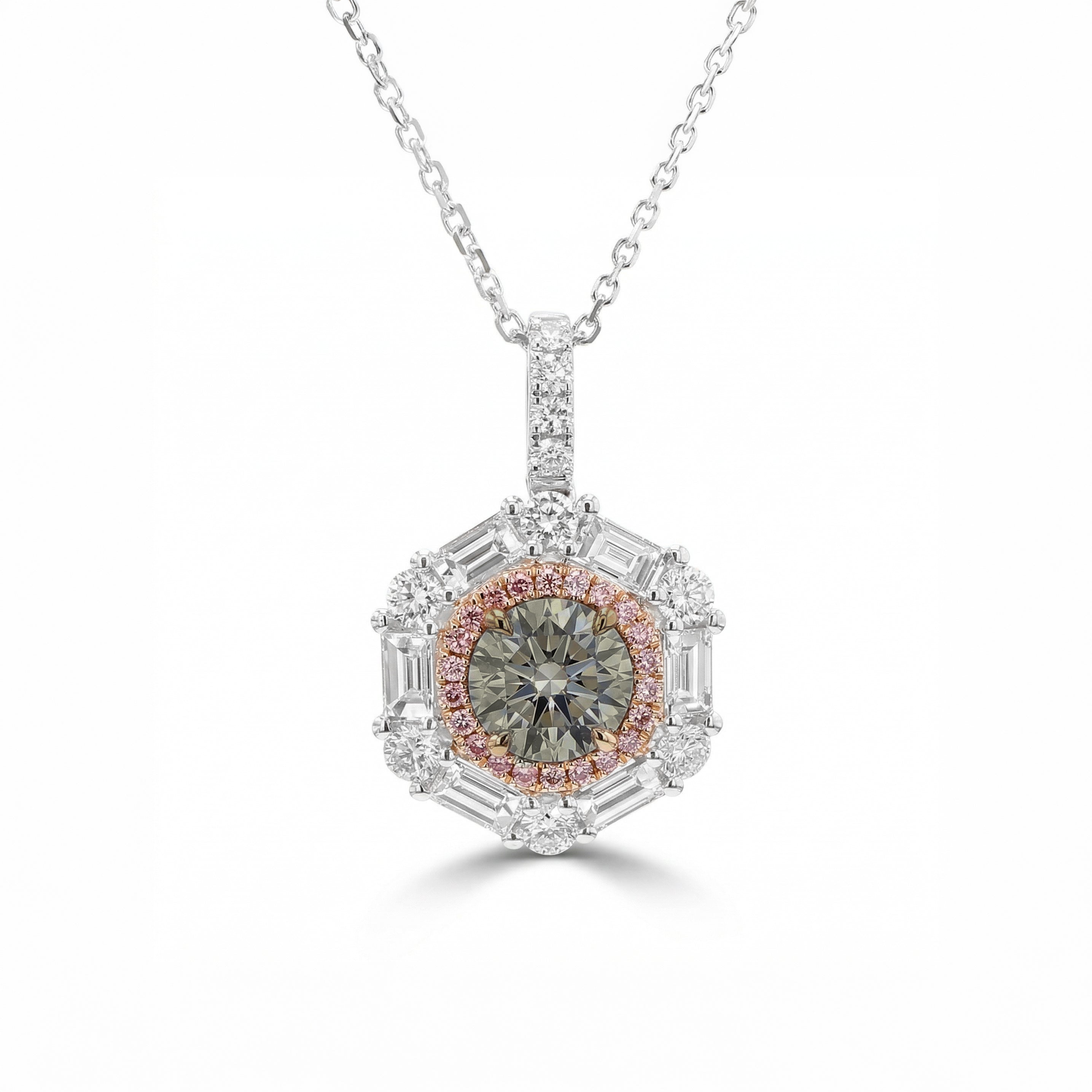 Natural Gray Round Diamond Halo Pendant | GIA Certified