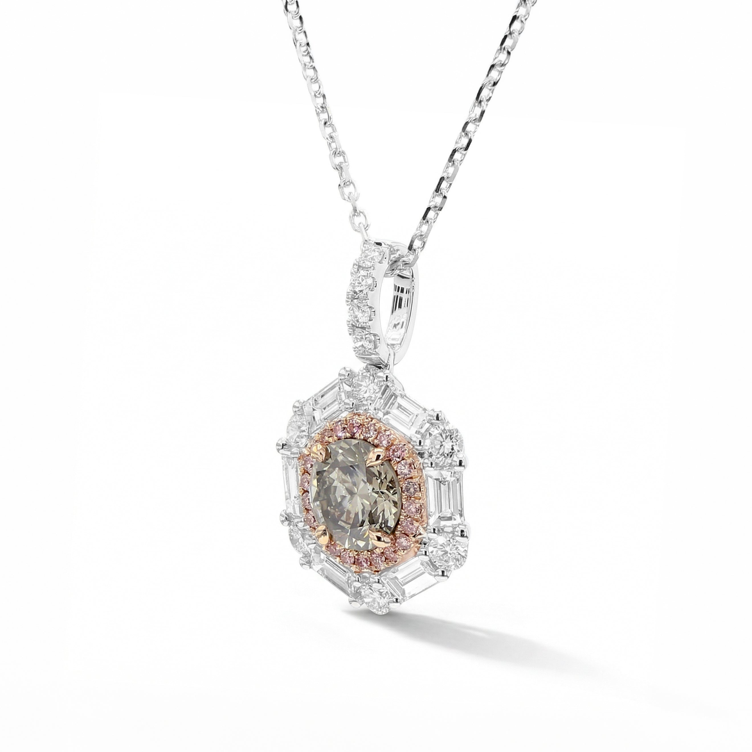 Natural Gray Round Diamond Halo Pendant | GIA Certified