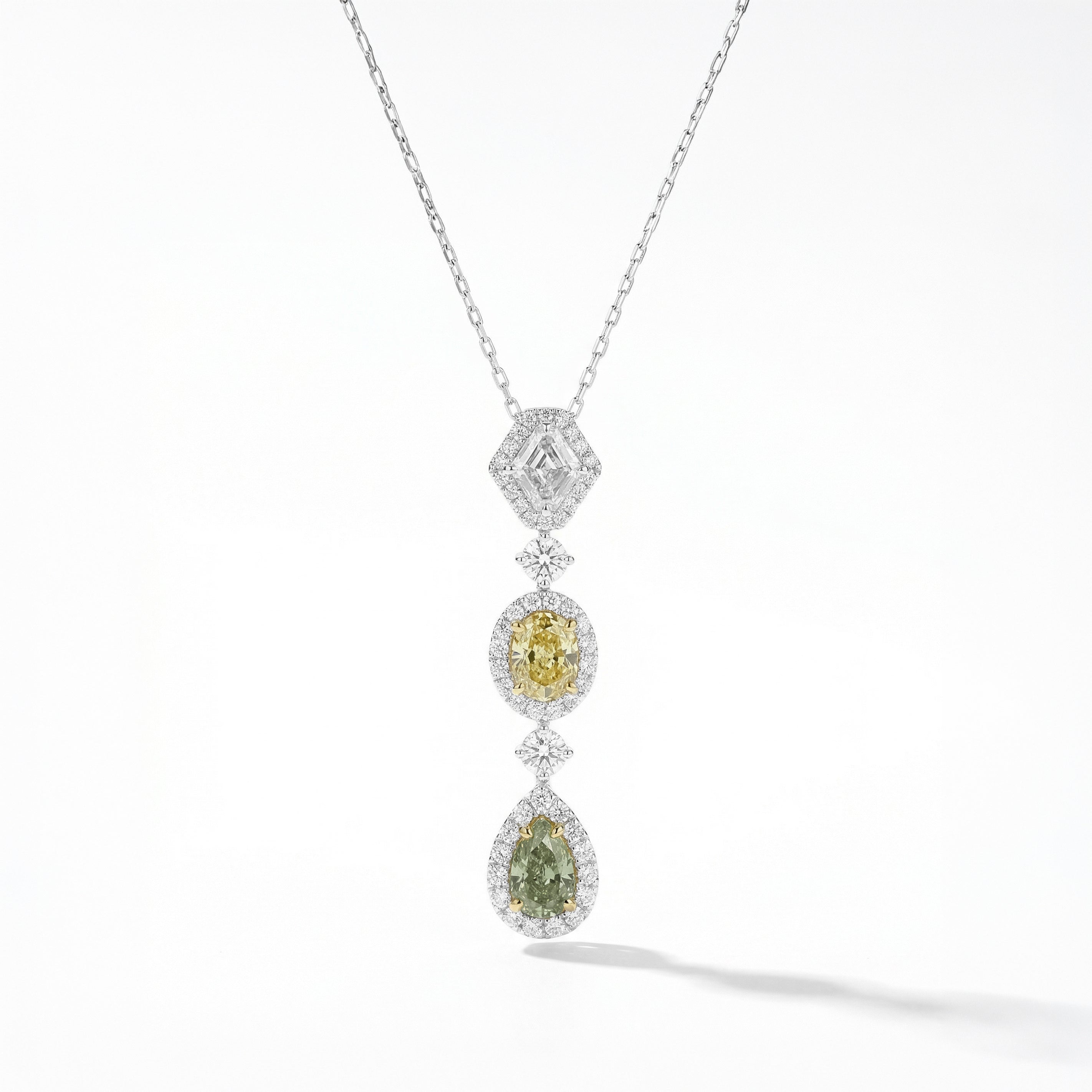 Natural Green & Yellow Diamond Halo Drop Pendant | GIA Certified
