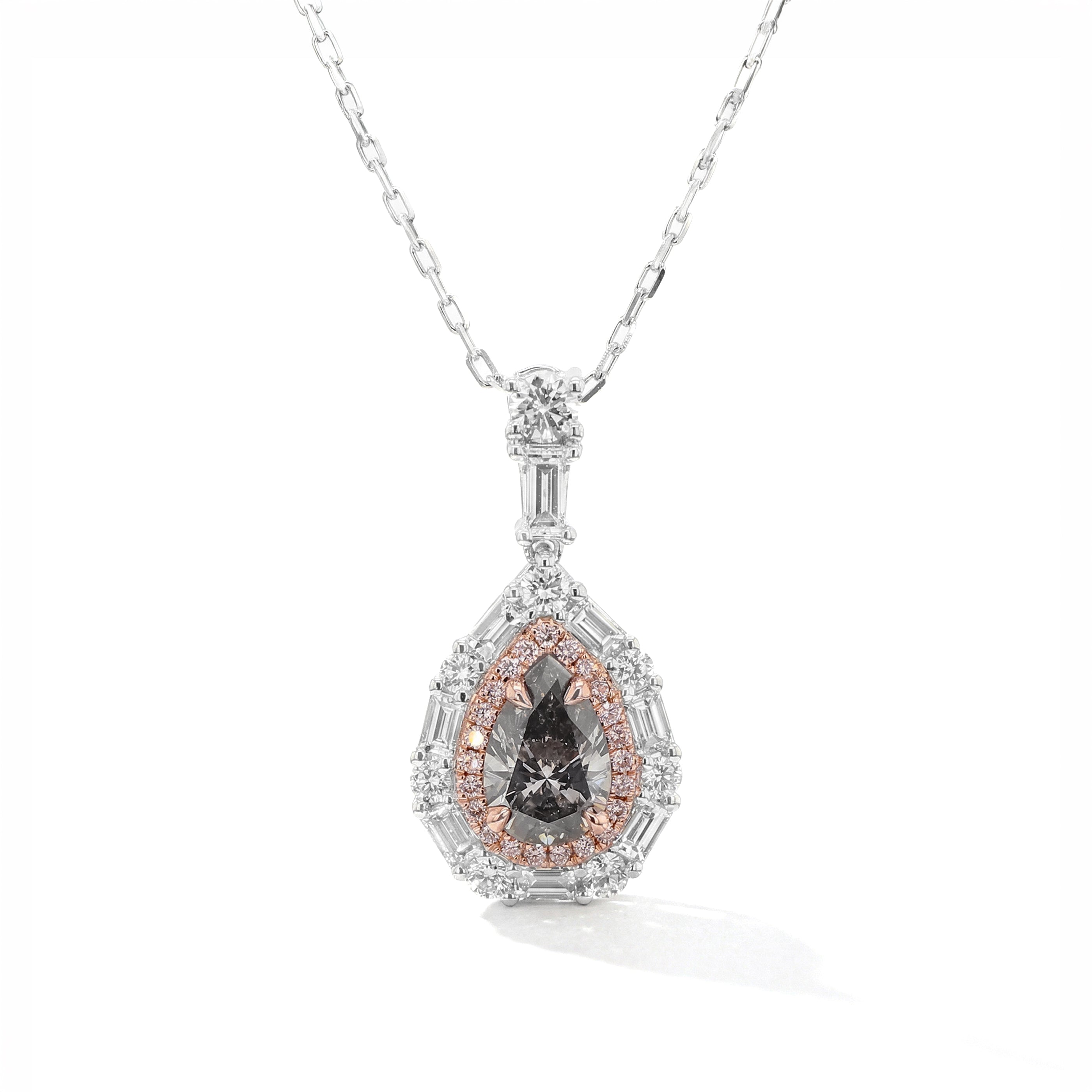 Natural Gray Pear Diamond Halo Pendant | GIA Certified