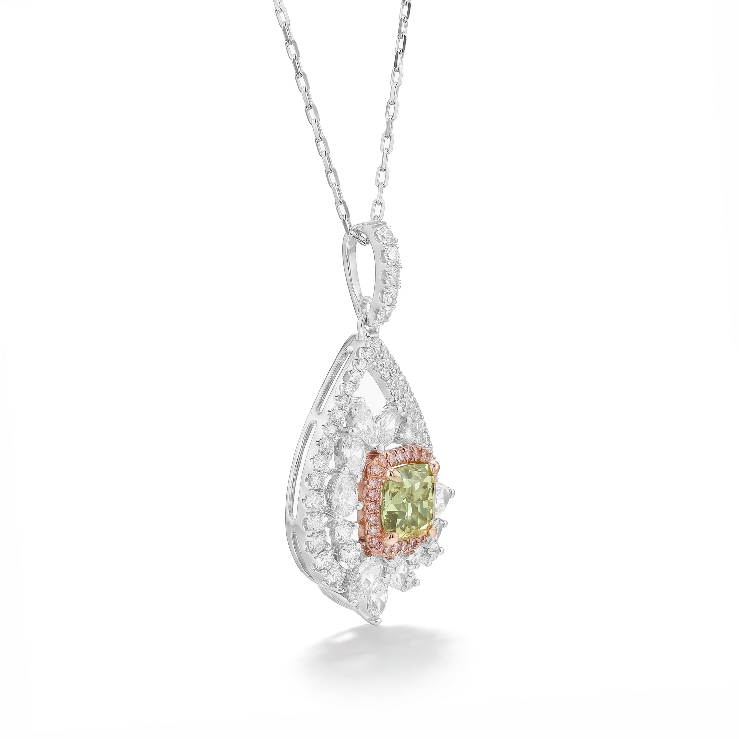 Natural Green Cushion Diamond Pendant | Gia Certified