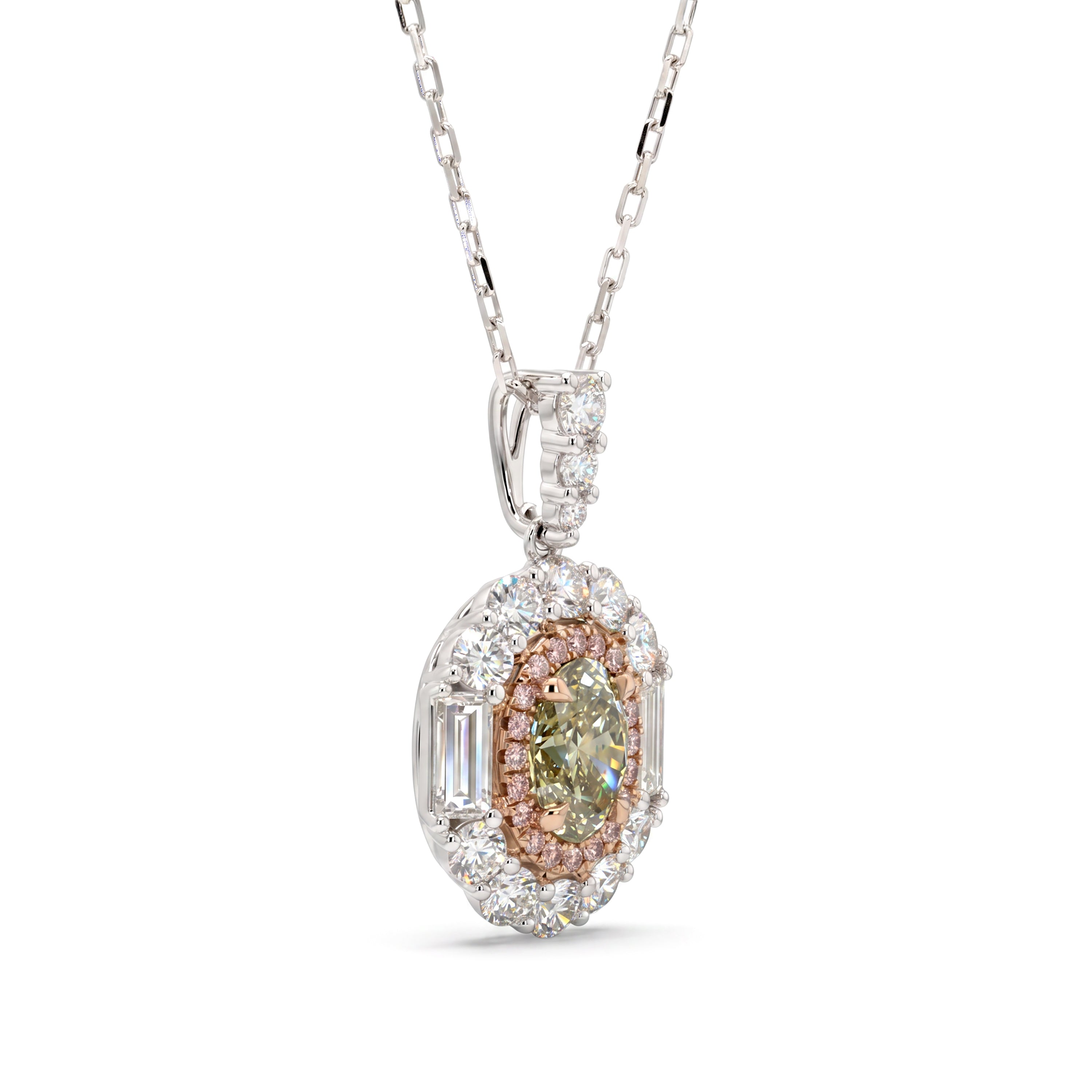 Natural Green Oval Diamond Halo Pendant | GIA Certified