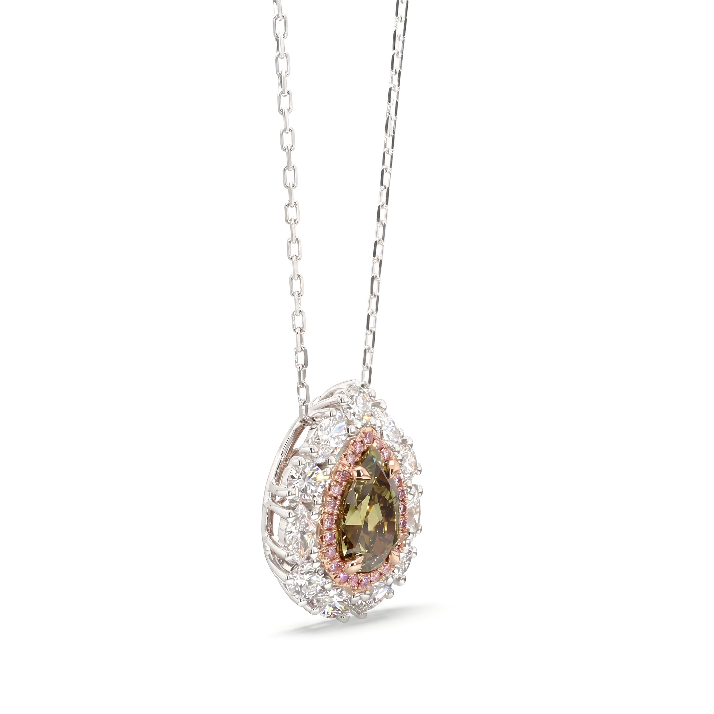 Natural Green Pear Diamond Halo Pendant | GIA Certified