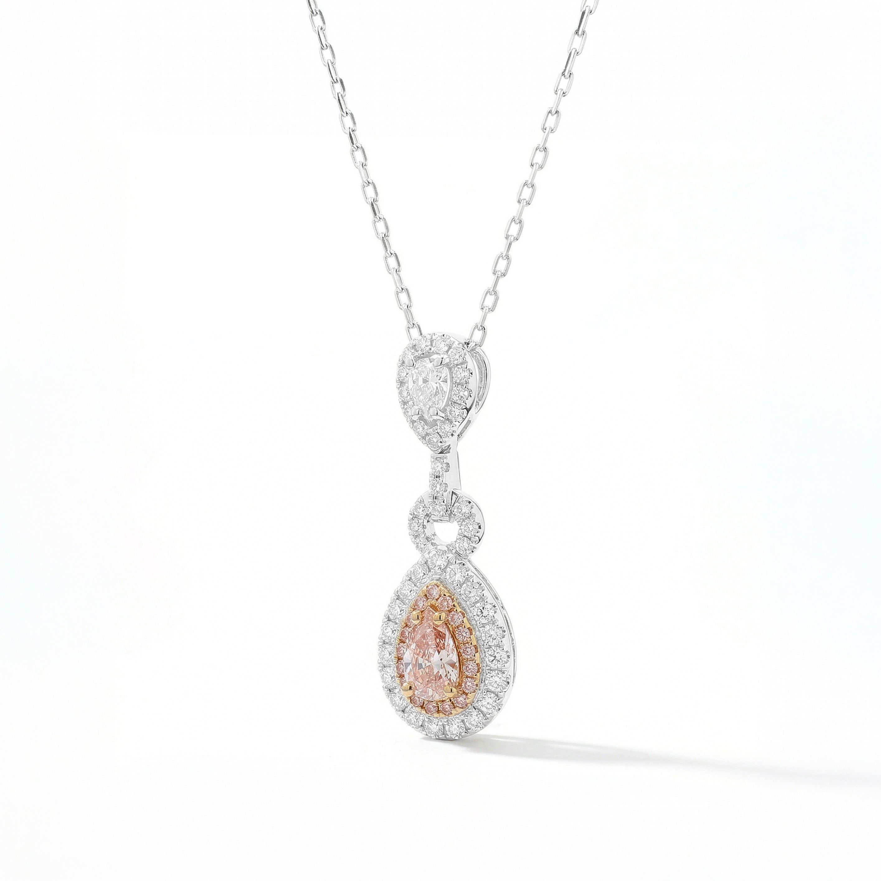 Natural Pink Pear Diamond Halo Drop Pendant | GIA Certified